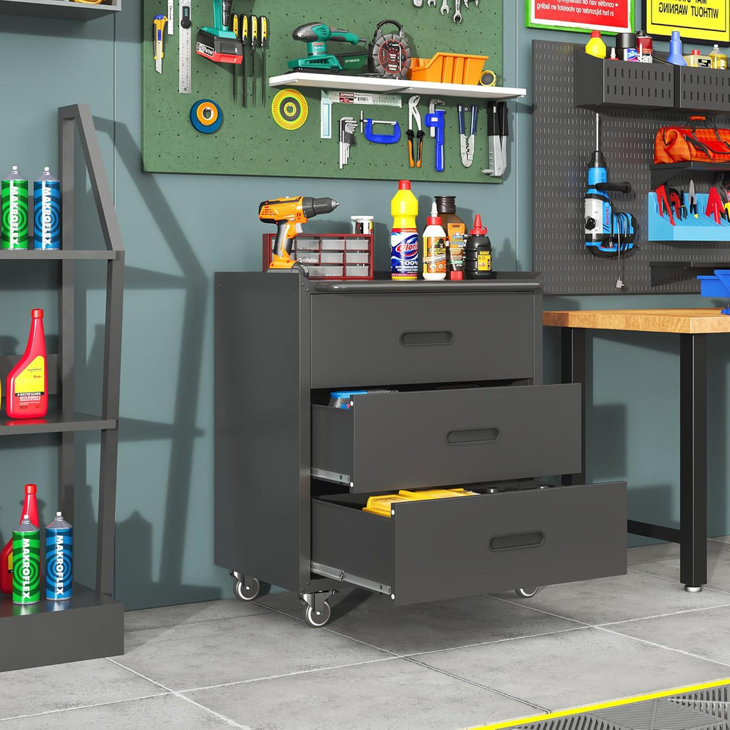 Metal Garage Storage Cabinet with Wheels,Locking Rolling Tool Cabinet with Drawers and Shelves for Home, Office, Garage & Workshop