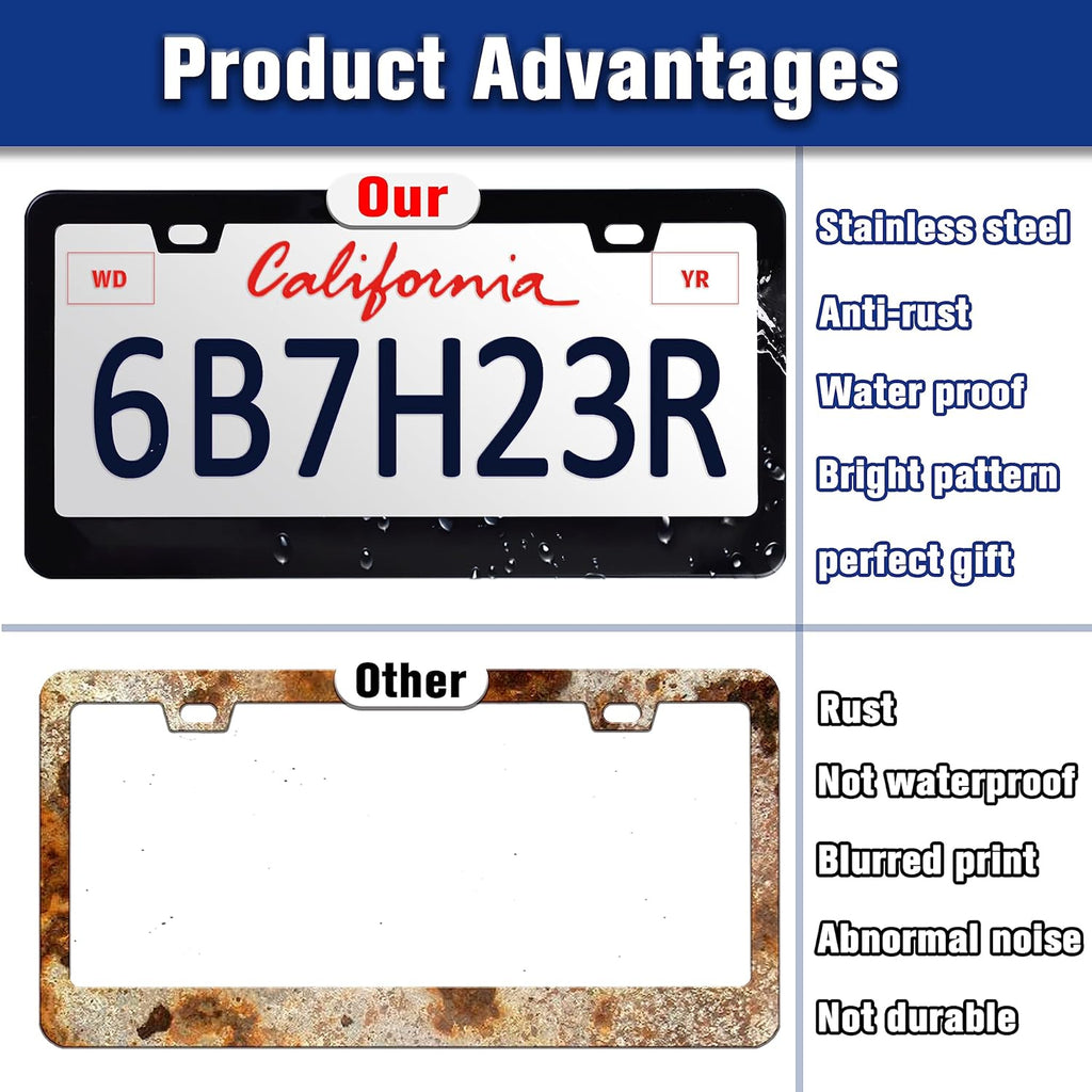 Not All Who Wander are Lost License Plate Frame Mountains Compass License Plate Holders Funny Stainless Steel Auto Accessory Bracket 2 Hole with Screws Universal Us Car License Plate Frames 6x12 Inch