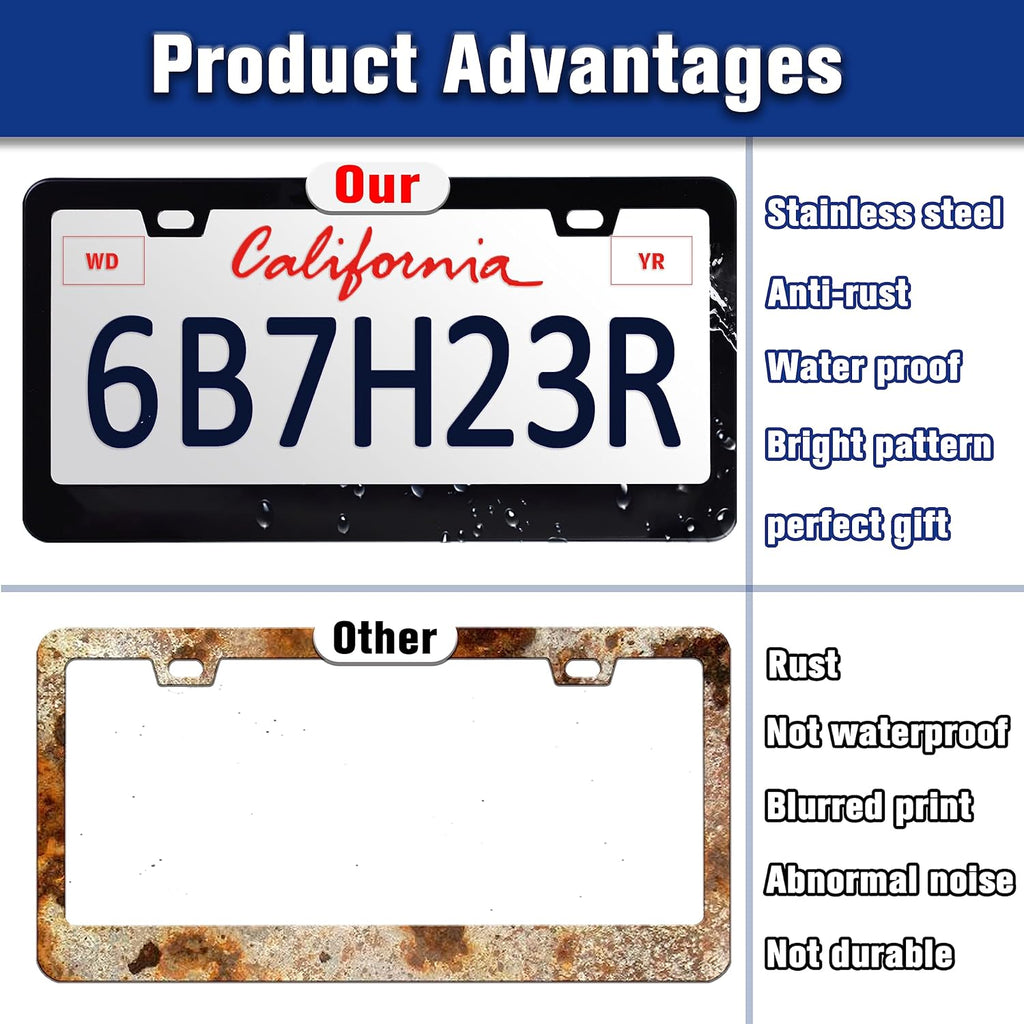 Summer Beach License Plate Frame Palm Trees License Plate Holders Funny Stainless Steel Auto Accessory Bracket 2 Hole with Screws Universal Us Car License Plate Frames 6x12 Inch for Women Men