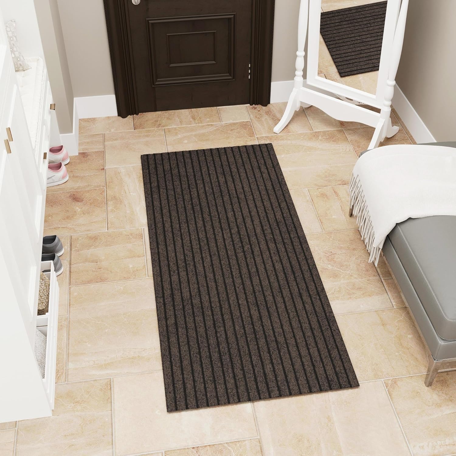 Ottomanson Mud Mat 2'7" x 4' Entryway Rug - Non-Slip Scraper Doormat for Muddy Paws, Dirt Trapping Indoor/Outdoor Mat for High-Traffic Areas, Kitchen, Garage, Patio, Brown