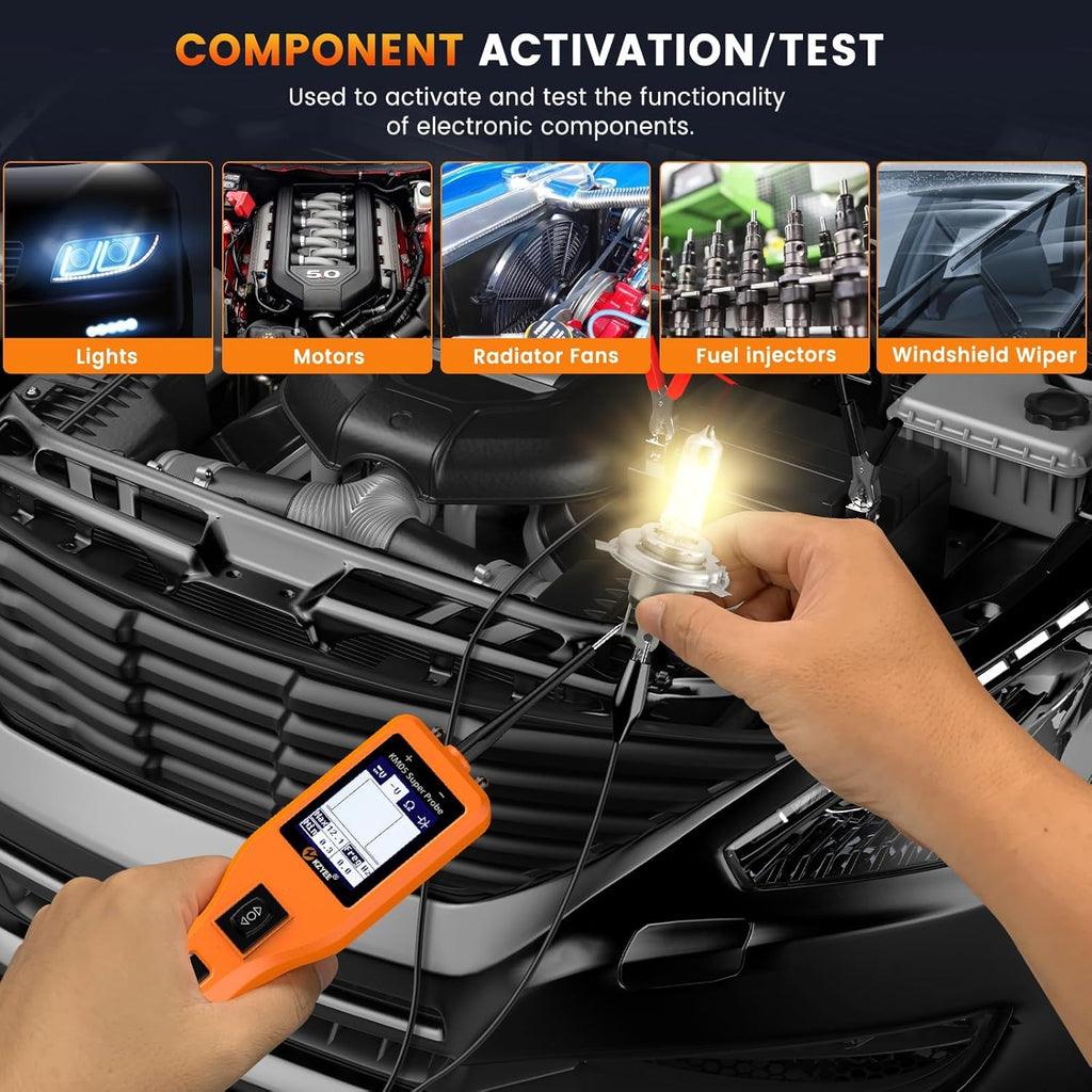 KZYEE KM05 Power Circuit Probe Tester – 12V/24V Automotive Electrical Tester for AC/DC Voltage, Continuity, Resistance, Diode, Relay Test, Component Activation & Shorts Detection, Current Probe Kit