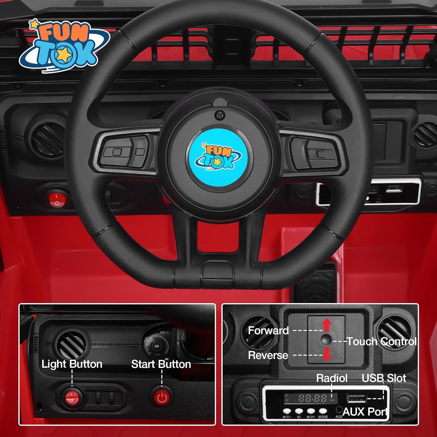 12V Ride On Truck for Kids, Electric Cars for Toddlers w/Remote Control, Soft Start, LED Lights, Horn, Radio, USB/AUX/MP3, Battery Powered Cars for Kids to Drive (Red)