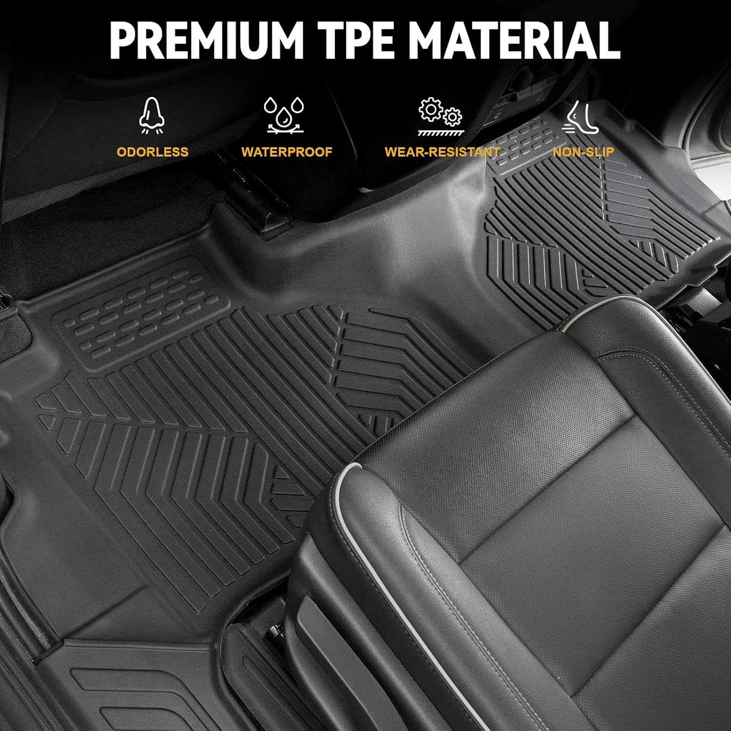 Floor Mats Set for 2021-2025 Chevy Suburban 7 Seats/GMC Yukon XL Accessories, Full Coverage All Weather Floor Mats Cargo Mat with 3rd Row Backrest Protectors & Door Sill Guards