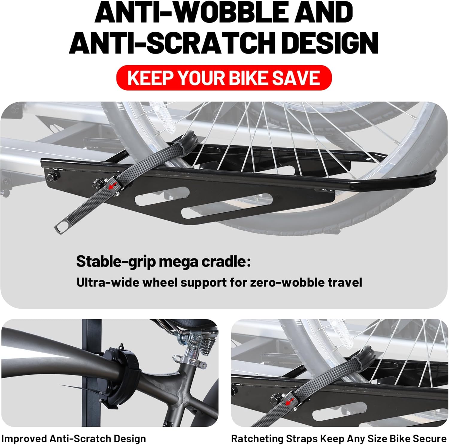 200 lbs. Hitch Mount Bike Rack, fits Cars, SUVs, RVs, Trailers with 2 Inch Receiver