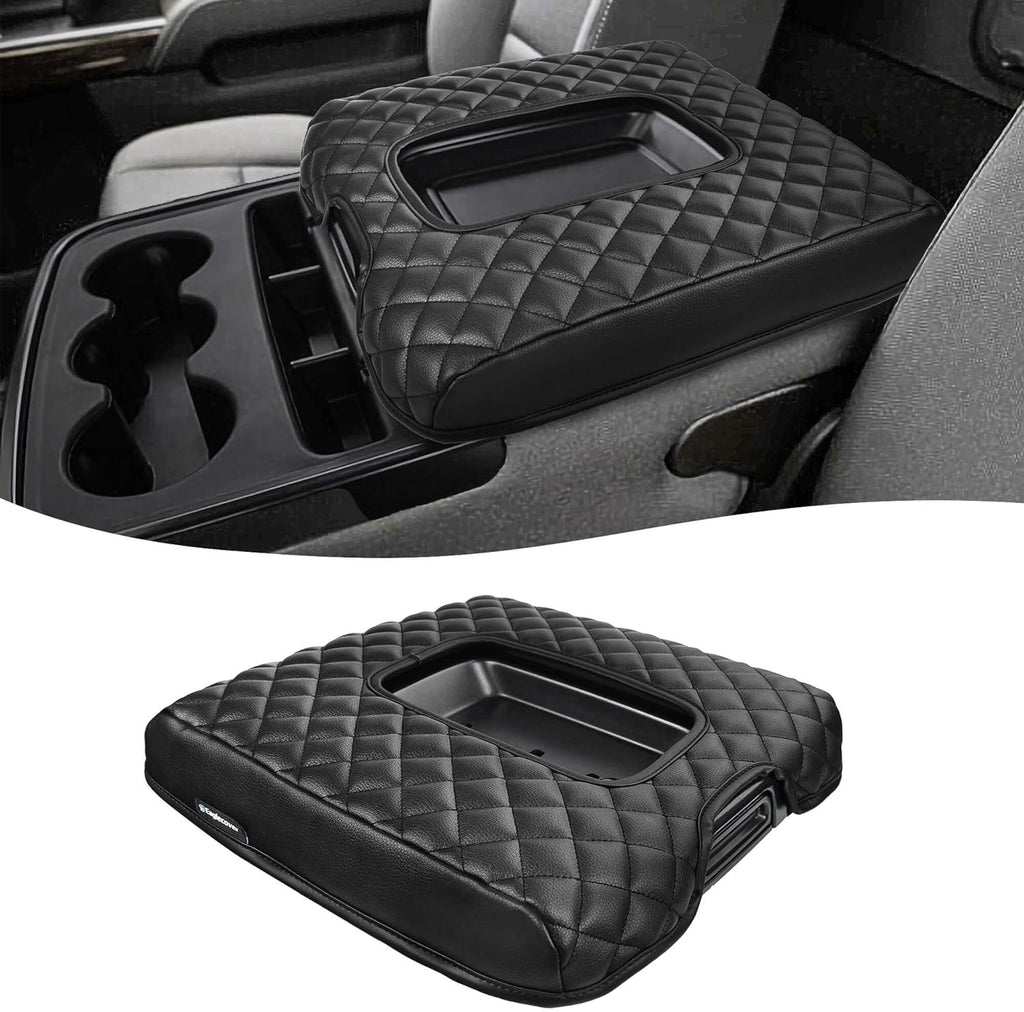 Center Console Cover for 2014-2018 Chevy Silverado & GMC Sierra 1500 2500 3500, Vinyl Leather Interior Accessories, Car Armrest Protector, Jump Seat, Anti-Scratch, Black
