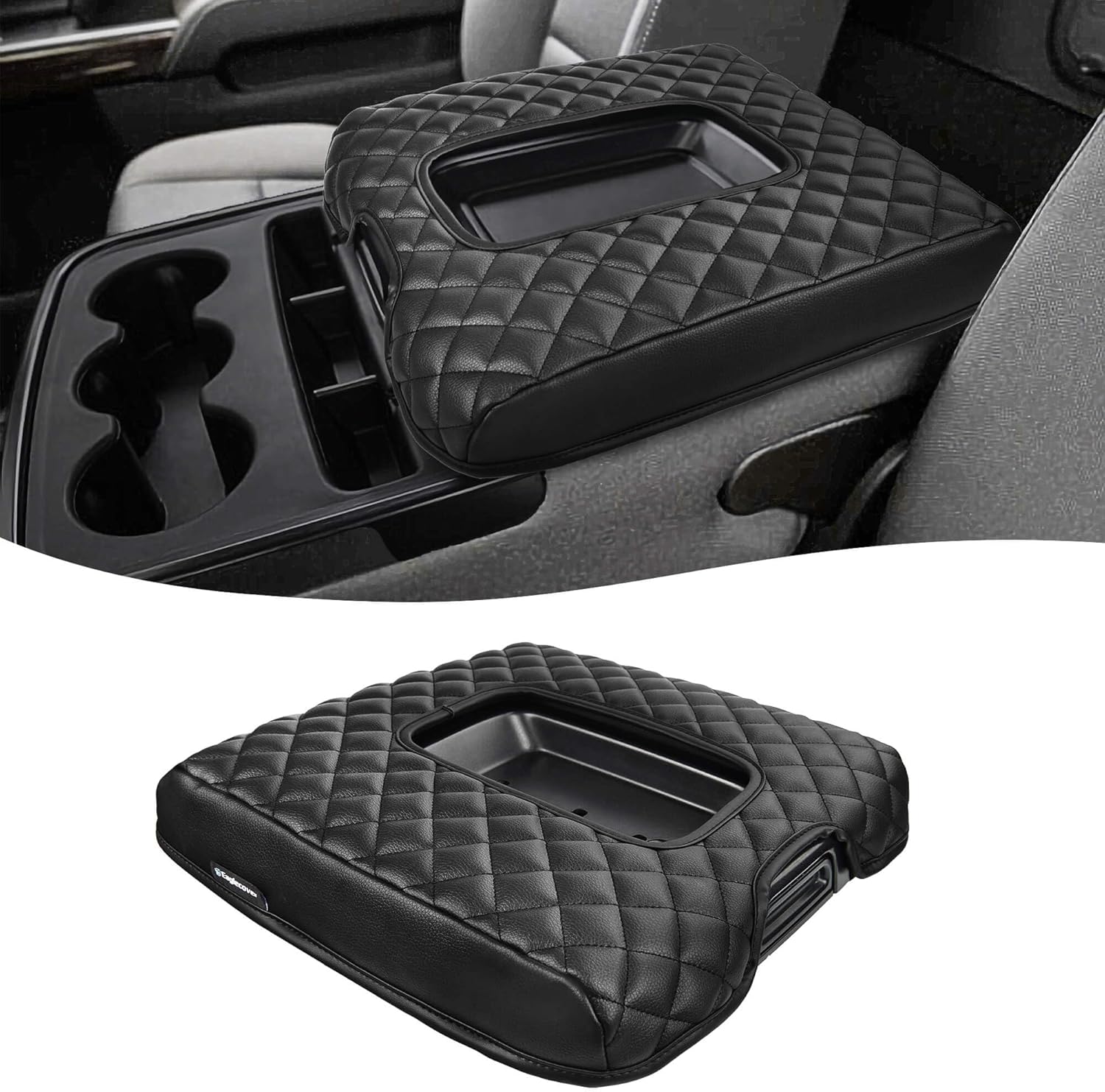 Center Console Cover for 2014-2018 Chevy Silverado & GMC Sierra 1500 2500 3500, Vinyl Leather Interior Accessories, Car Armrest Protector, Jump Seat, Anti-Scratch, Black