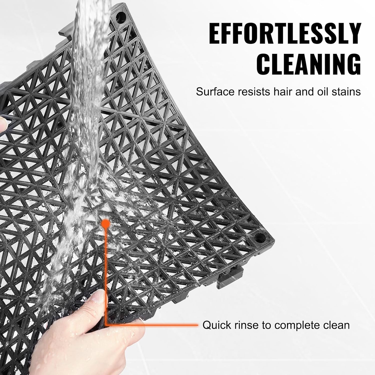 VEVOR Interlocking Tile 50PCS Black, Drainage Tiles 12" x 12" Splicing, Soft PVC Interlocking Drainage Floor Tiles, Non-Slip Drainage Holes for Restroom, Bathroom, Kitchen, Pool, Wet Areas