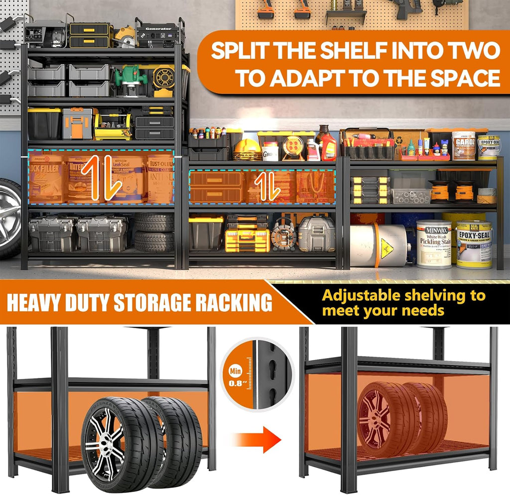 72''H Garage Shelving 3000LBS Capacity Heavy Duty Garage Storage Shelves, Adjustable 5 Tier Metal Industrial Wire Shelf for Kitchen, Utility Room, Warehouse and Basement, Black (36''Wx16''Dx72''H)