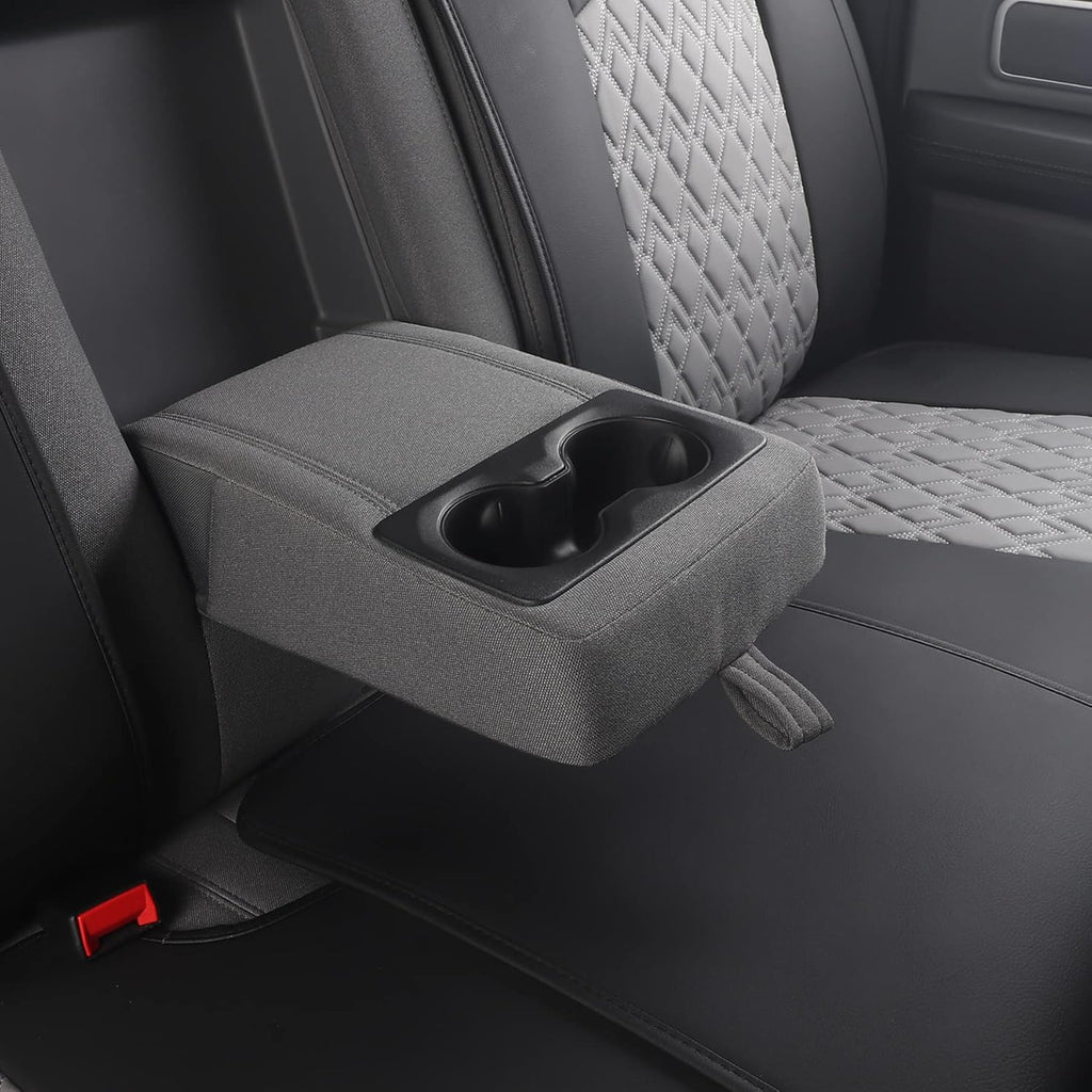JOJOBAY Car Seat Covers for Dodge Ram,Fit Ram 2009-2025 1500/2500/3500 Pick-up Truck,Crew,Regular,Quad,Mega Cab,Waterproof Synthetic Leather Rear Seat Cover,Black-Grey