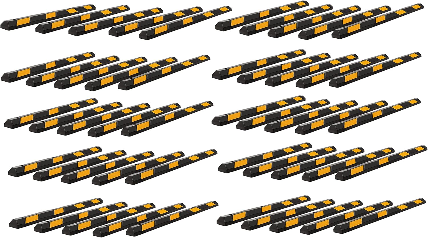 ZONETECH Large Heavy Duty Rubber Parking Curb – 72” Premium Quality Auto Garage Wheel Stopper Professional Grade w/Yellow Reflective Tape for Car, Truck, Trailer and RV (50-Pack)