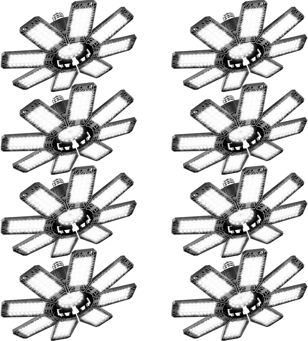 Garage Light 8 Pack - 240W 24000LM 6500K Garage Lights Ceiling LED with 8+1 Deformable Panels, E26/E27 Screw Socket in LED Shop Light for Workshop, Basement, Gym, Barn, Warehouse etc Bay Lighting