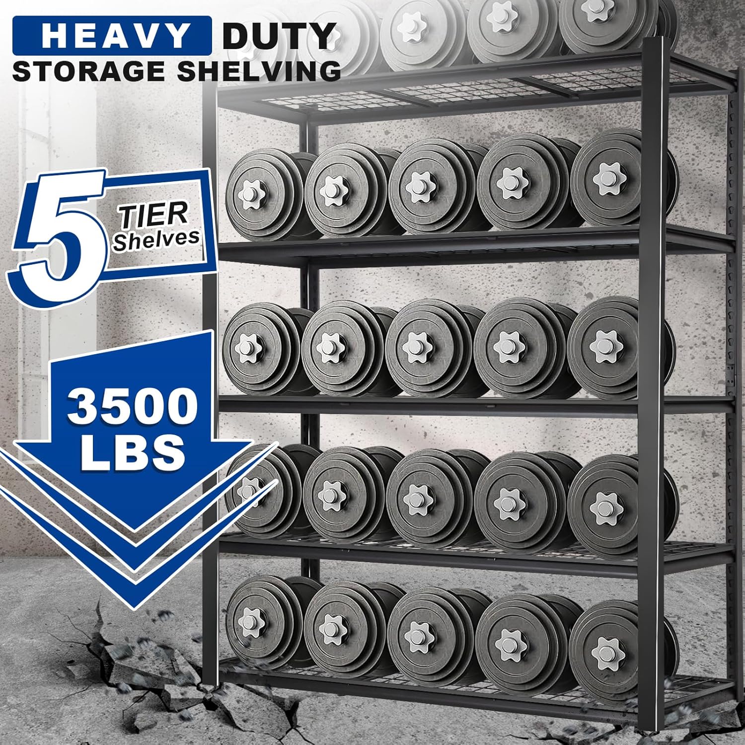 BILT HARD 48" W x 24" D Garage Shelving 3500 LBS, 72" H Storage Shelves, Industrial 5-Tier Heavy Duty Storage Shelves, Steel Shelving with Adjustable Rack, Ideal for Garage, Black