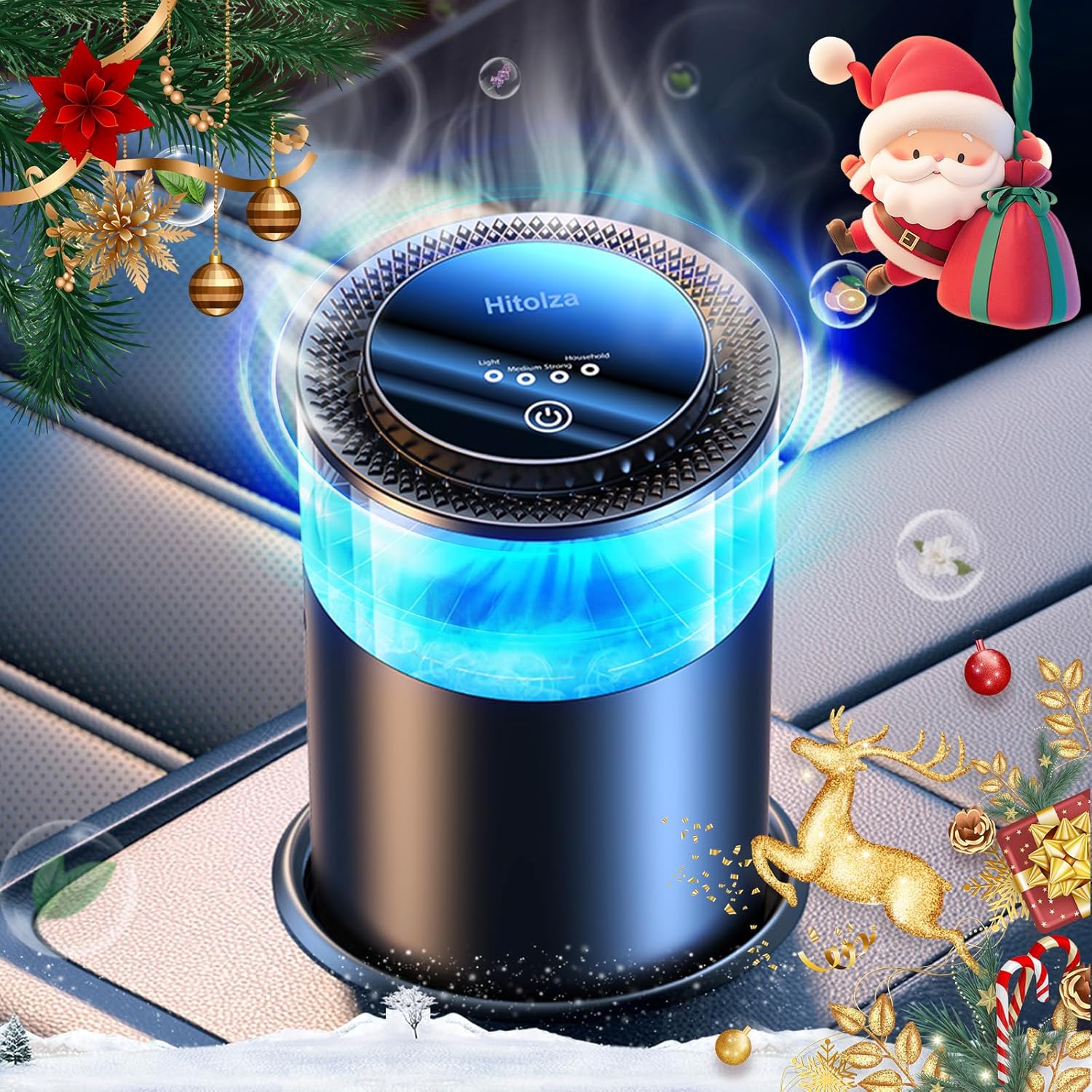 Smart Car Air Fresheners, Ambient Light & Mist Fragrance, Auto On/Off Car Air Freshener Diffuser, Adjustable Intensity, Lasts 6 Months, Built-in Battery, Premium Scents Refill X2 - Mystic Ice
