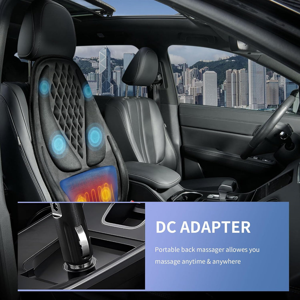 Back Massager with Heat, Massage Seat Cushion with 3D Lumbar Traction, 8 Vibrating Motors Massager Chair Pad for Full Body Pain Relief, and Home Use