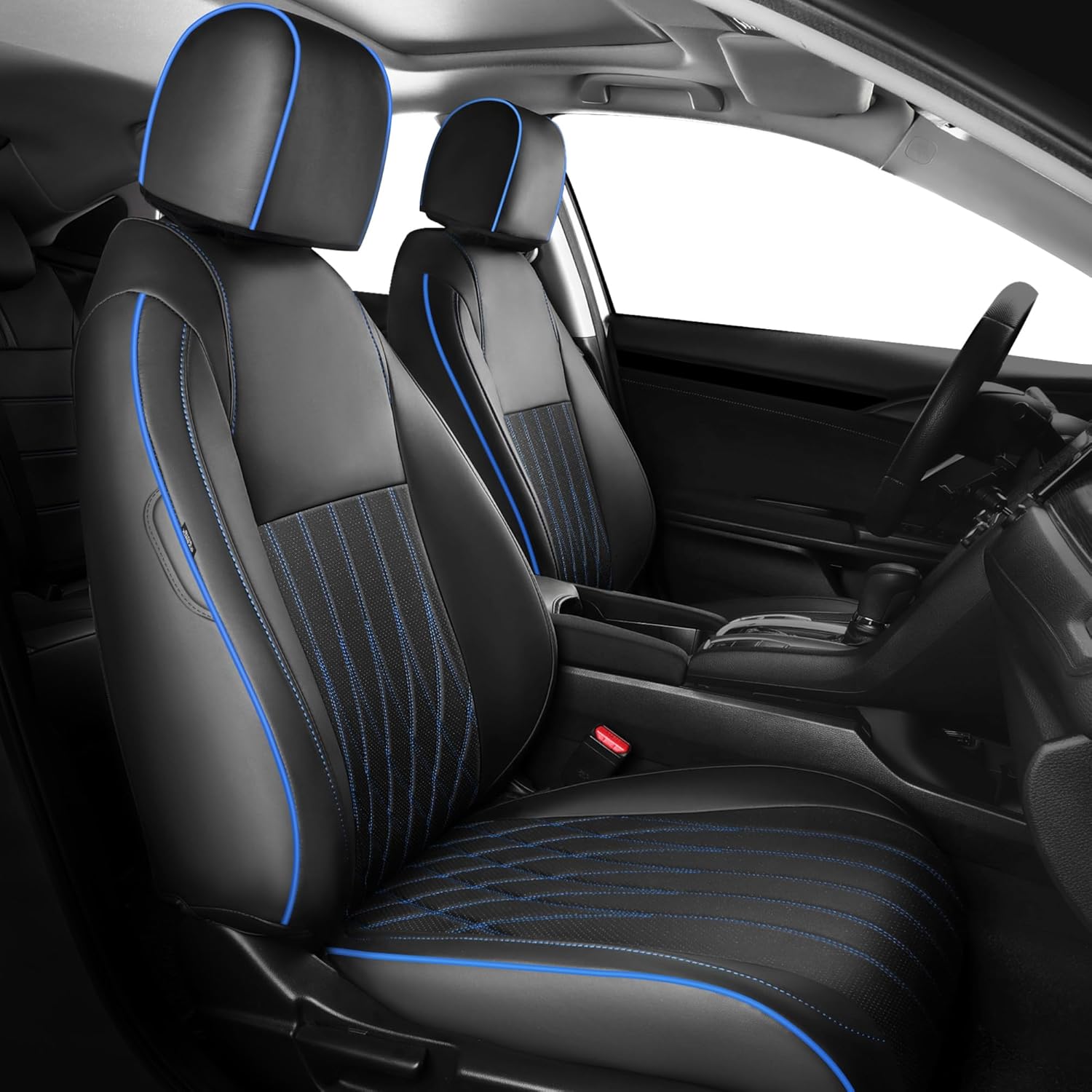Seat Covers for Honda Civic Hatchback EX, Sport Touring, EXL 2016 2017 2018 2019 2020 2021, Faux Leather Car Seats Cover Full Set(Rear Row 40/60 Split & Folding Backrest)-BlackBlue