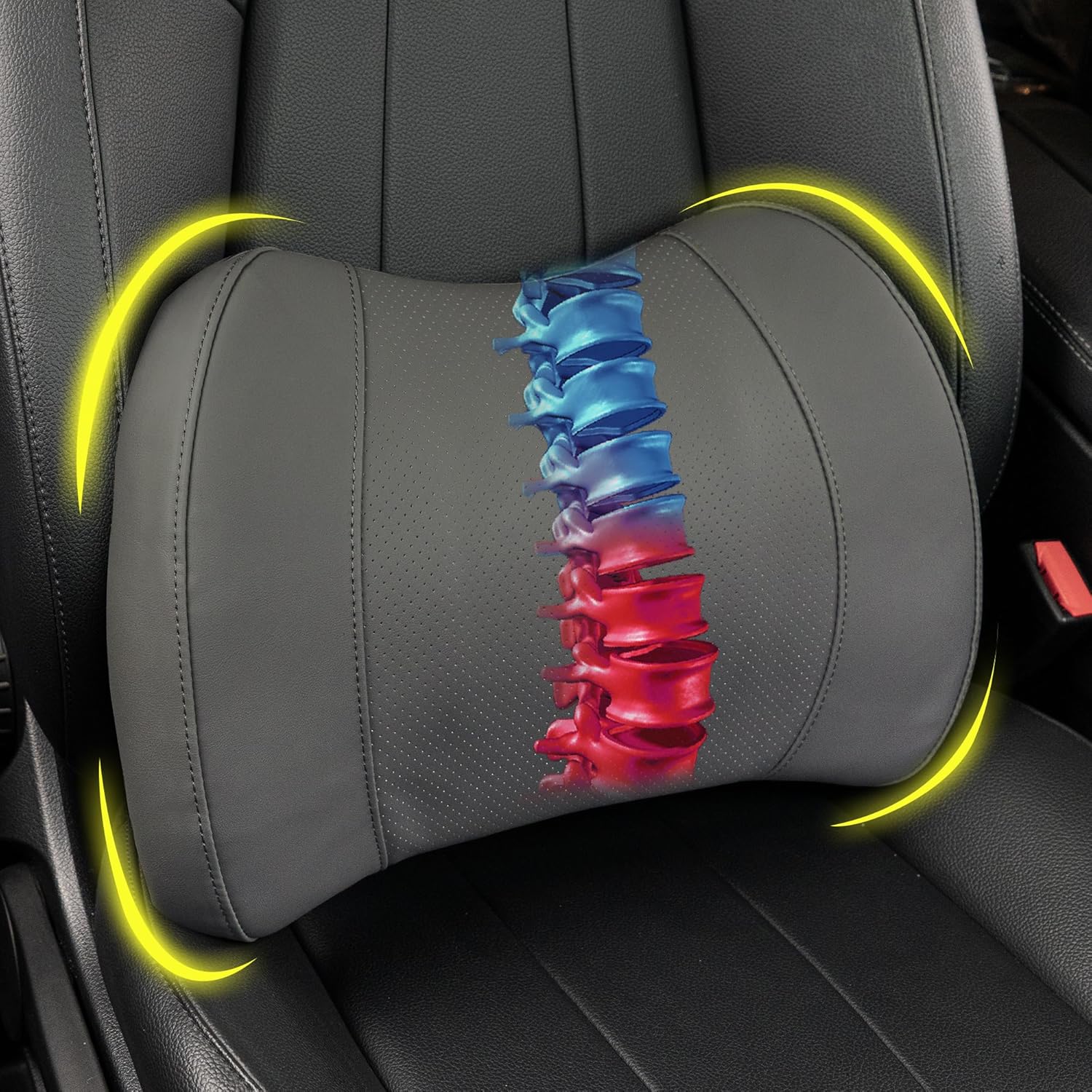 Lumbar Support Pillow for Car, Memory Foam Lumbar Pillow for Lower Back Pain Relief - Back Cushion for Driving, Chair Support for Car-Office Chair, Wheelchair - Classic Dark Grey