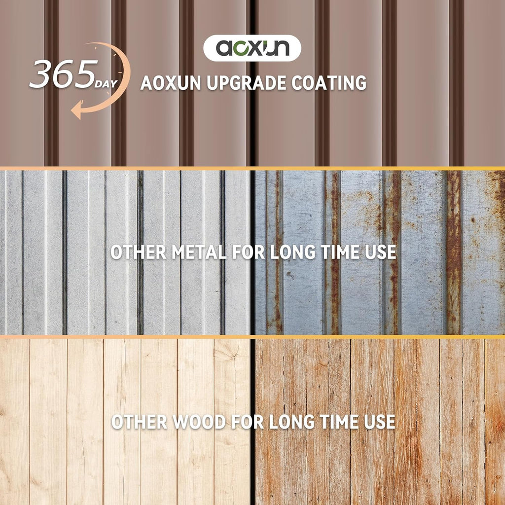 Aoxun 7.4x5.3FT Shed with Floor Galvanized Steel Outdoor Storage Shed Metal Garden Shed with Double Doors, 15mm Moisture-Proof Floor & Ventilation, Sloped Roof for Bike/Generator/Tool Storage (Brown)