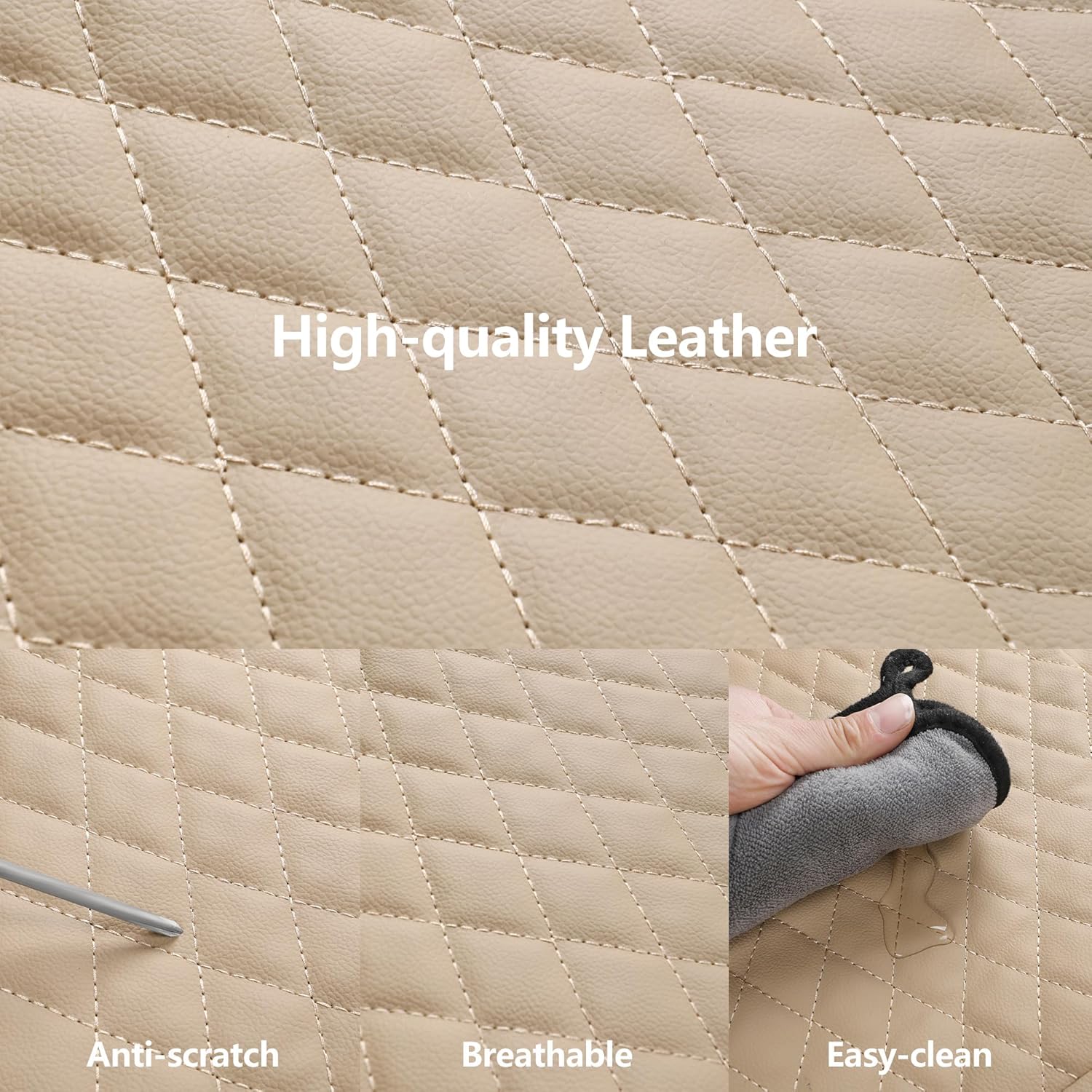 Car Seat Covers,Breathable and Waterproof Leather Seat Covers,Luxury PU Universal Fit Automotive Airbag Compatible for Most Cars Sedans SUV and Truck(2 Pieces,Front Seat,Beige,N1)