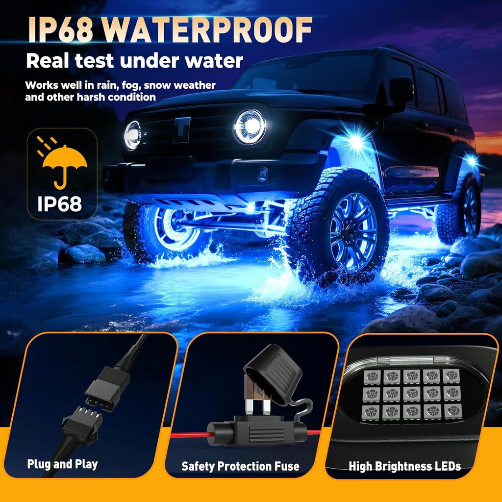LED Rock Lights for Trucks 4 pods, RGB Rock Lights for UTV with Music Mode, Neon Rock Light Kits for UTV ATV Golf Cart Four Wheeler RZR Truck
