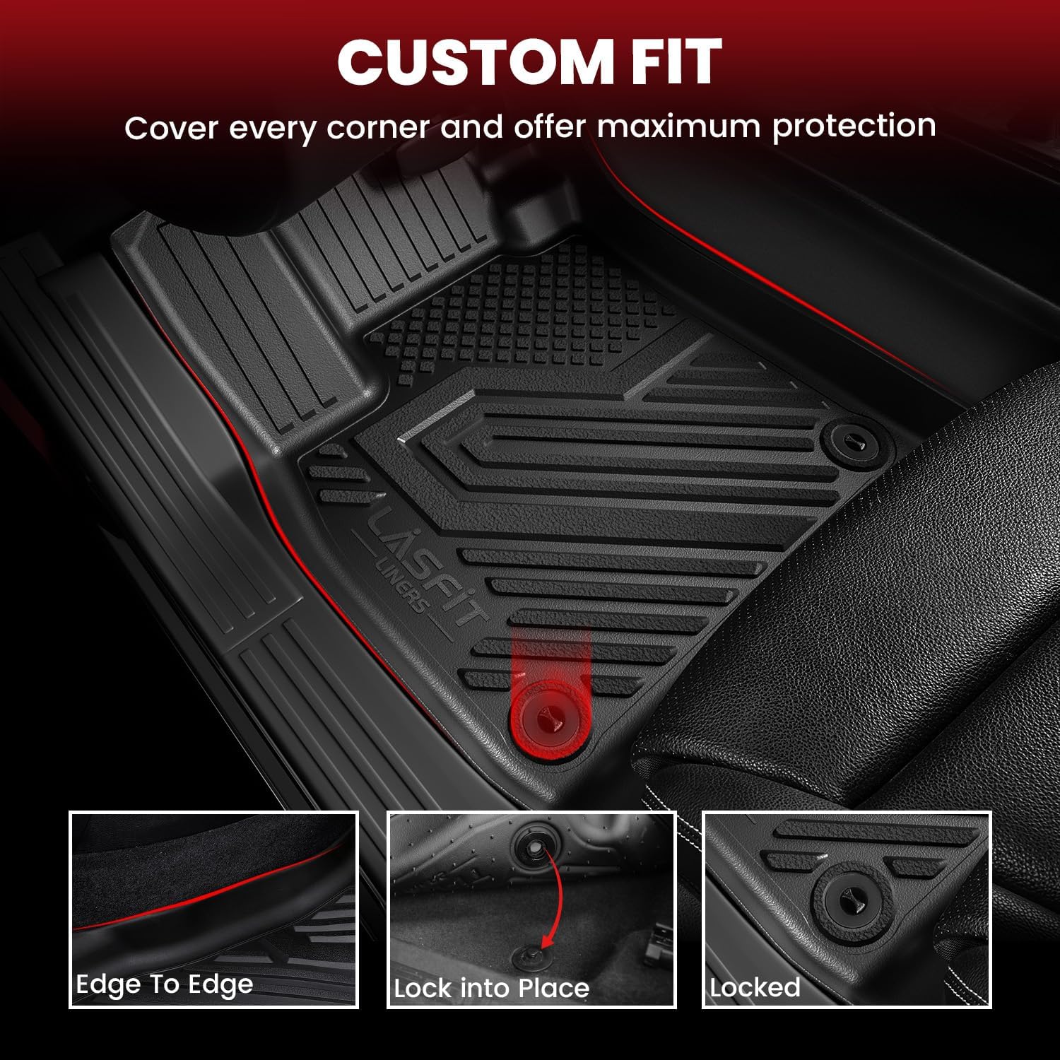 LASFIT Floor & Cargo Mats for Volkswagen Tiguan 2018 2019 2020 2021 2023 2024 (Fit 5 Seats), All Weather TPE Custom Fit Floor Liners for 1st & 2nd Rows & Trunk Mats for VW Tiguan Accessories, Black