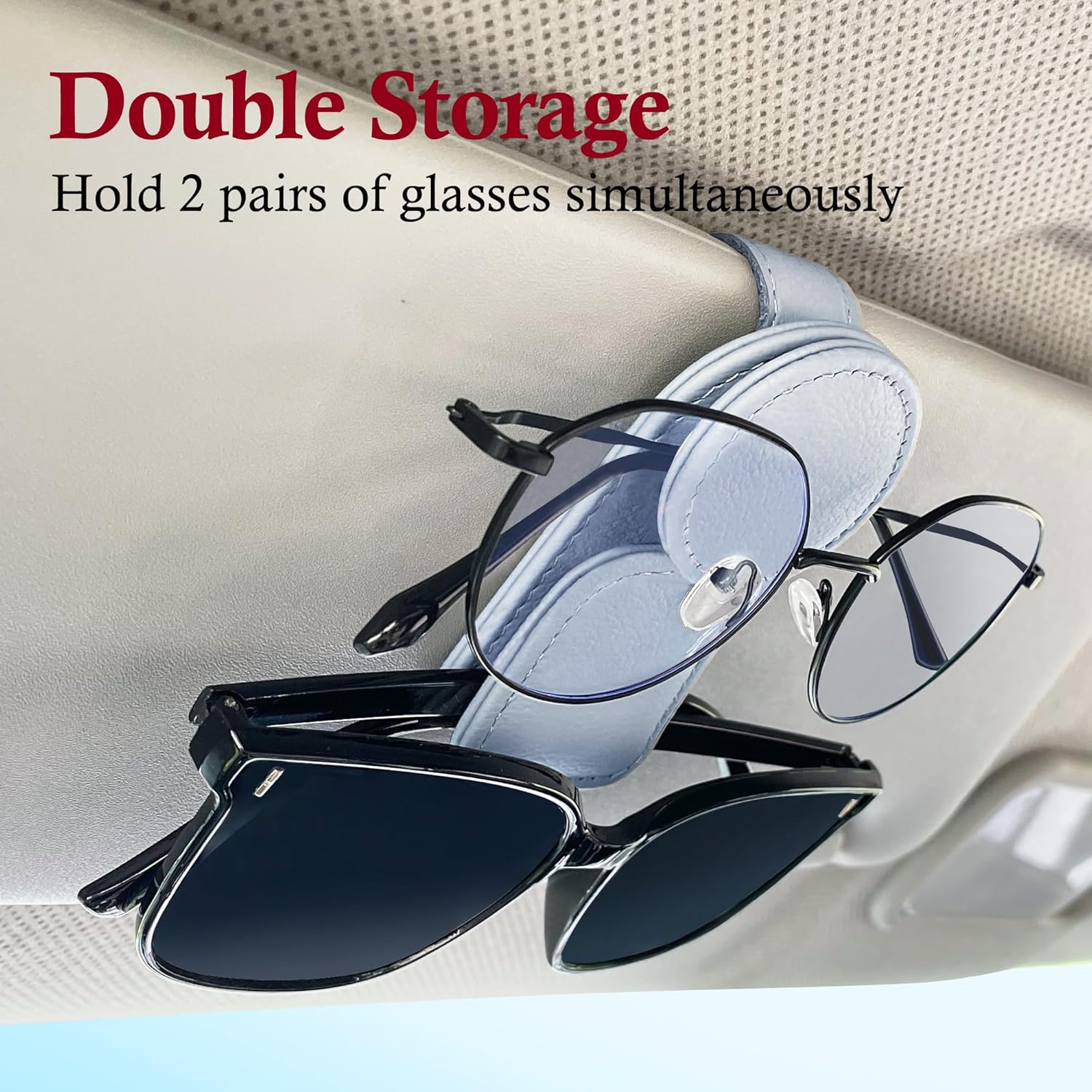 KIWEN 2 Pack Sunglasses Holder for Car Visor, Magnetic Leather Sunglass Eyeglass Hanger Clip for Car Sun Visor Accessories (2, Gray)