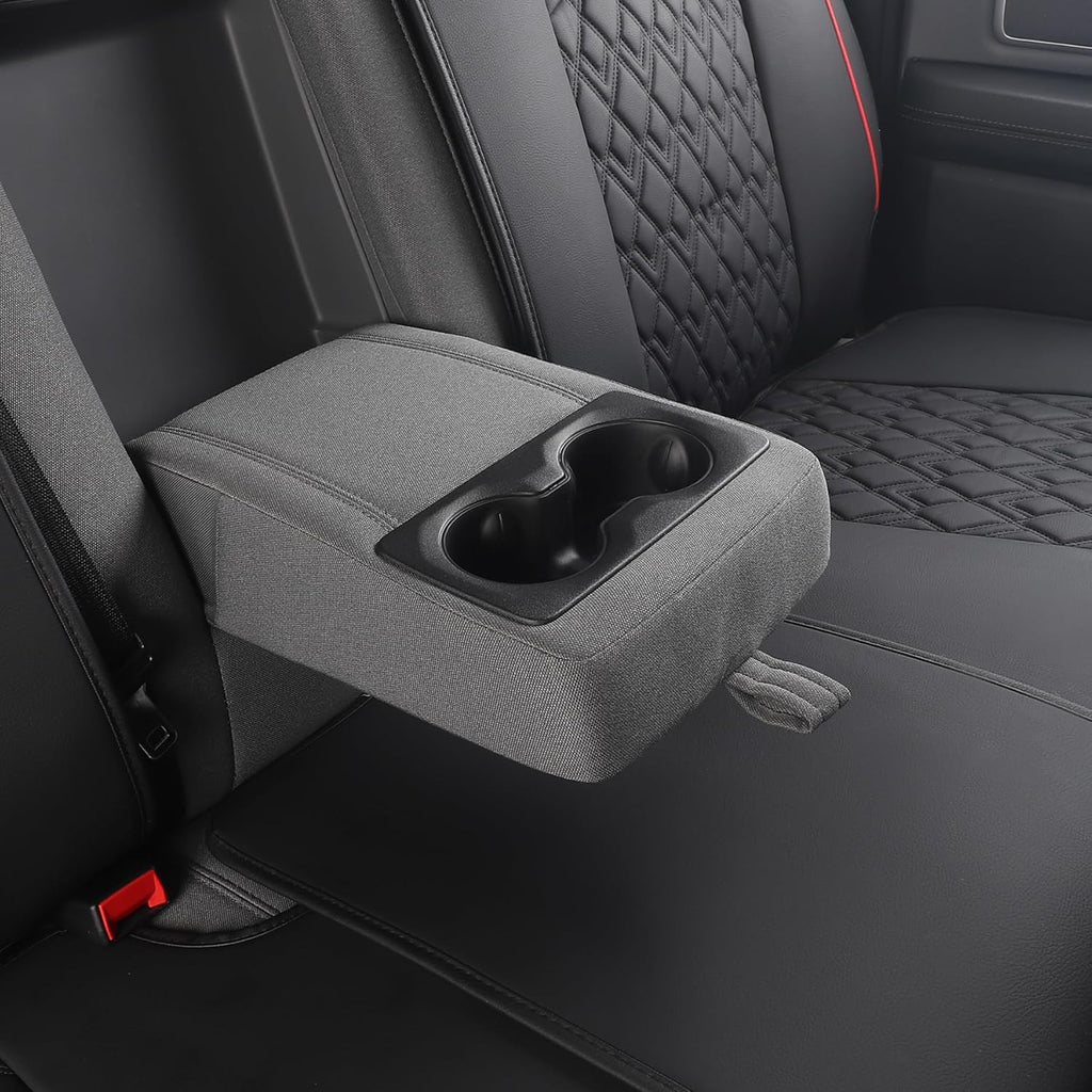 JOJOBAY Car Seat Covers for Dodge Ram,Fit 2009-2025 1500/2500/3500 HD Pick-up Truck,Crew,Regular,Quad,Mega Cab,Waterproof Synthetic Leather Seat Covers (Rear Seat Cover,BlackRed)