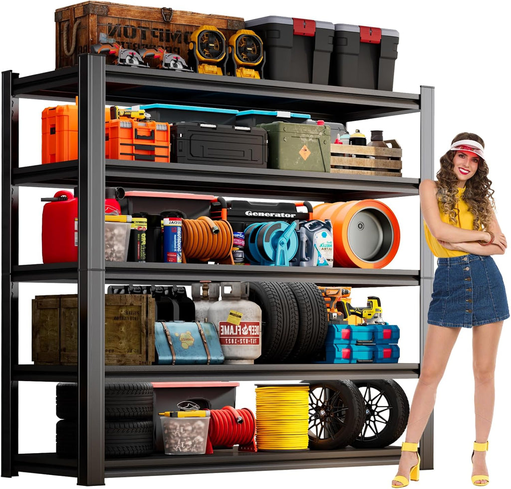78" H Garage Shelving 3000LBS Heavy Duty Shelving Units and Storage Shelves Adjustable 5 Tier Metal Shelving for Kitchen,Utility Room and Basement, 15.75" Dx39.37 Wx78 H, Black