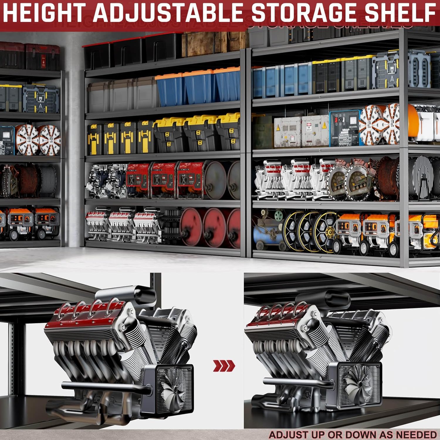 65" W Garage Shelving Heavy Duty, Adjustable 5 Tier Metal Shelves, Commercial Metal Shelf Rack, Industrial Shelving,2 Pack