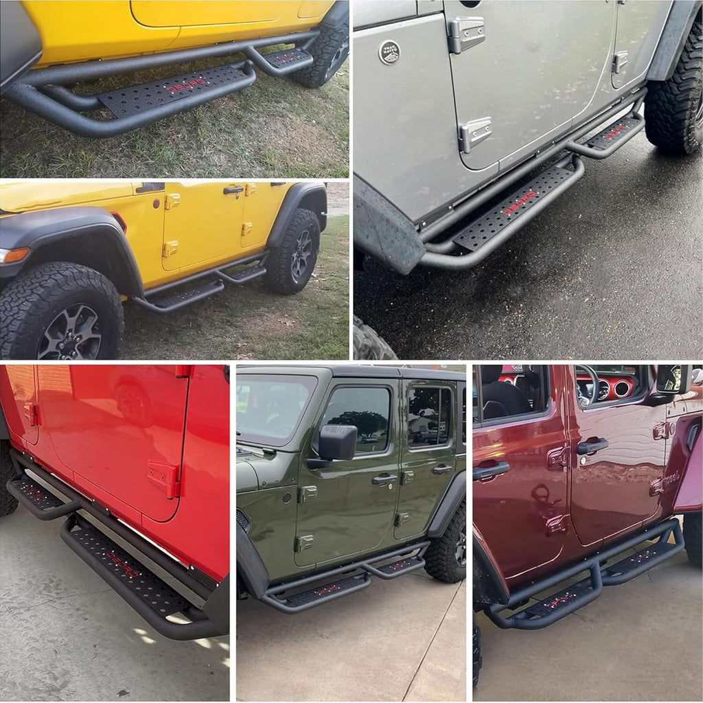 OEDRO All-Steel Build Running Boards Compatible with 2018-2025 Jeep Wrangler JL 4 Door, Bolt-on Side Steps with Leaf Shaped Design, Black Powder Coated Nerf Bar