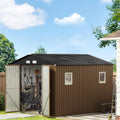 10X10X7.5 FT Outdoor Steel Storage Shed with Lockable Doors, 2 Windows, Metal Frame Floor (Wood Panels Not Included), Ideal for Backyard, Patio Storage,Chicken Coop, Brown