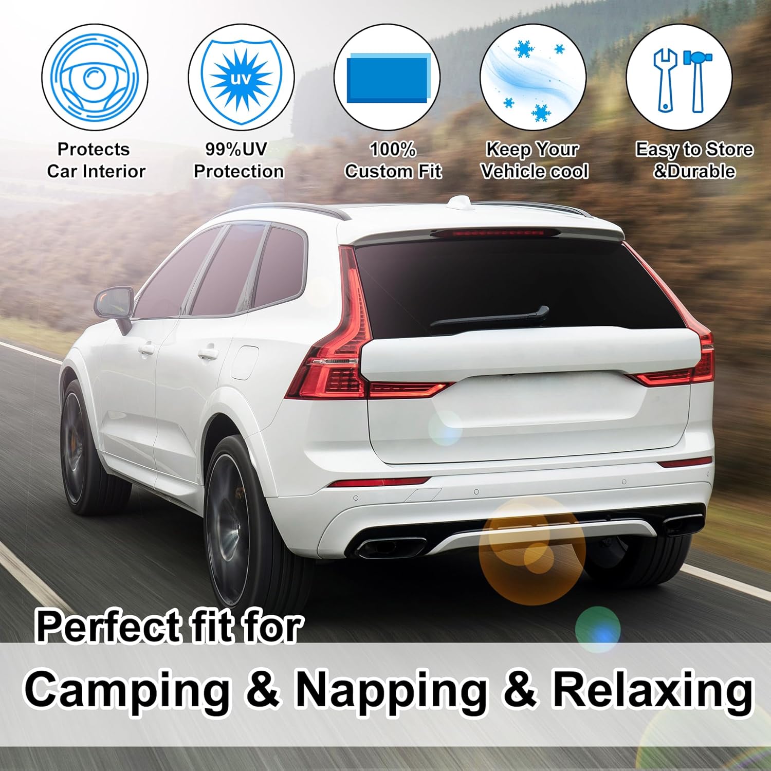 TINGLU Window Shades for Volvo XC60 2018-2024 2025 Accessories Car Side Full Windows Rear Triangular Windshield Sun Shade Sun UV Rays & Privacy Protection for Camping,Napping,and Relaxing 8PCS