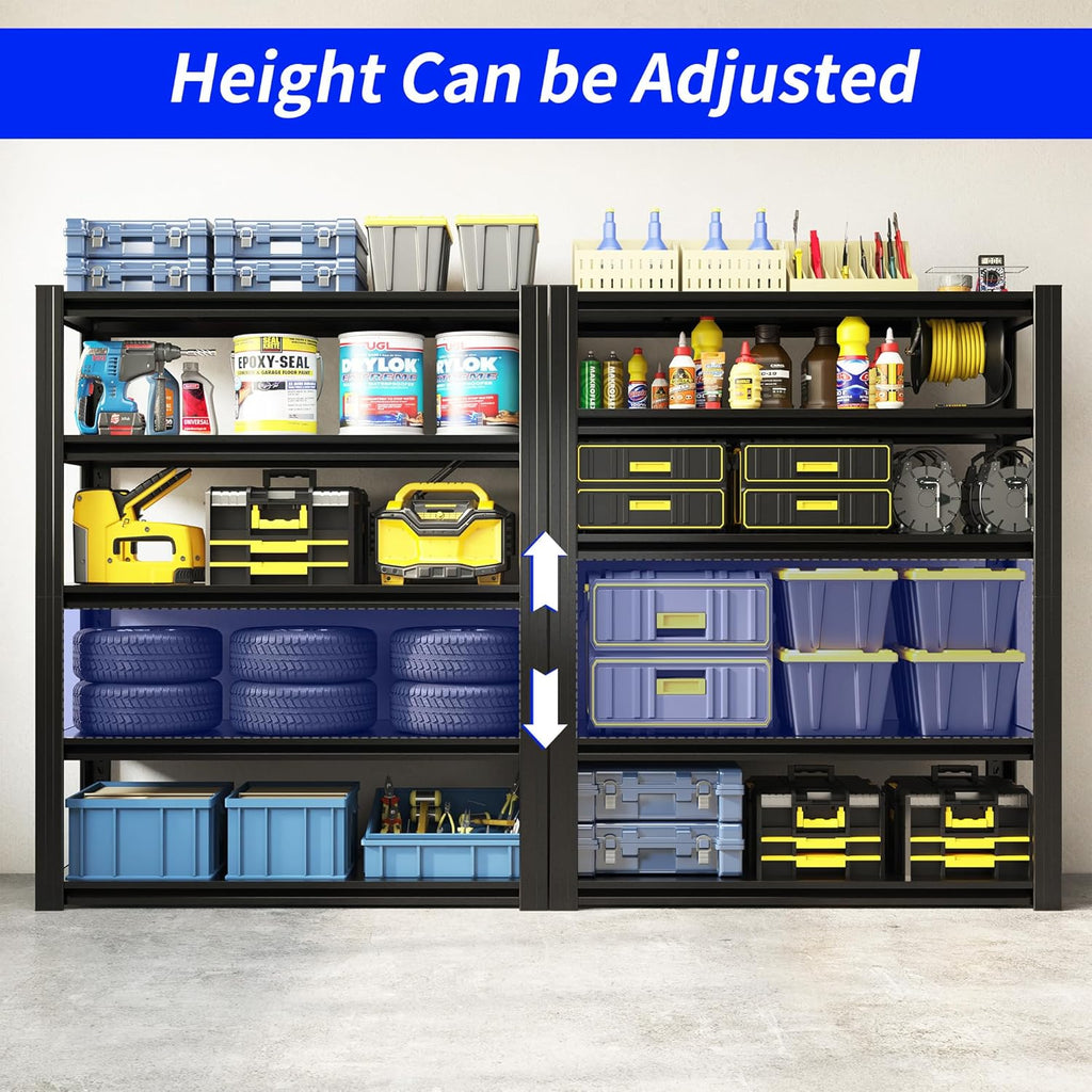 72" H Metal Storage Shelving, 3000LBS Heavy Duty Shelves Unit, Adjustable 5 Tier Storage Rack, Industrial Utility Shelf for Garage, Warehouse, Bedroom, Kitchen,24" D×48“W×72”H, Black