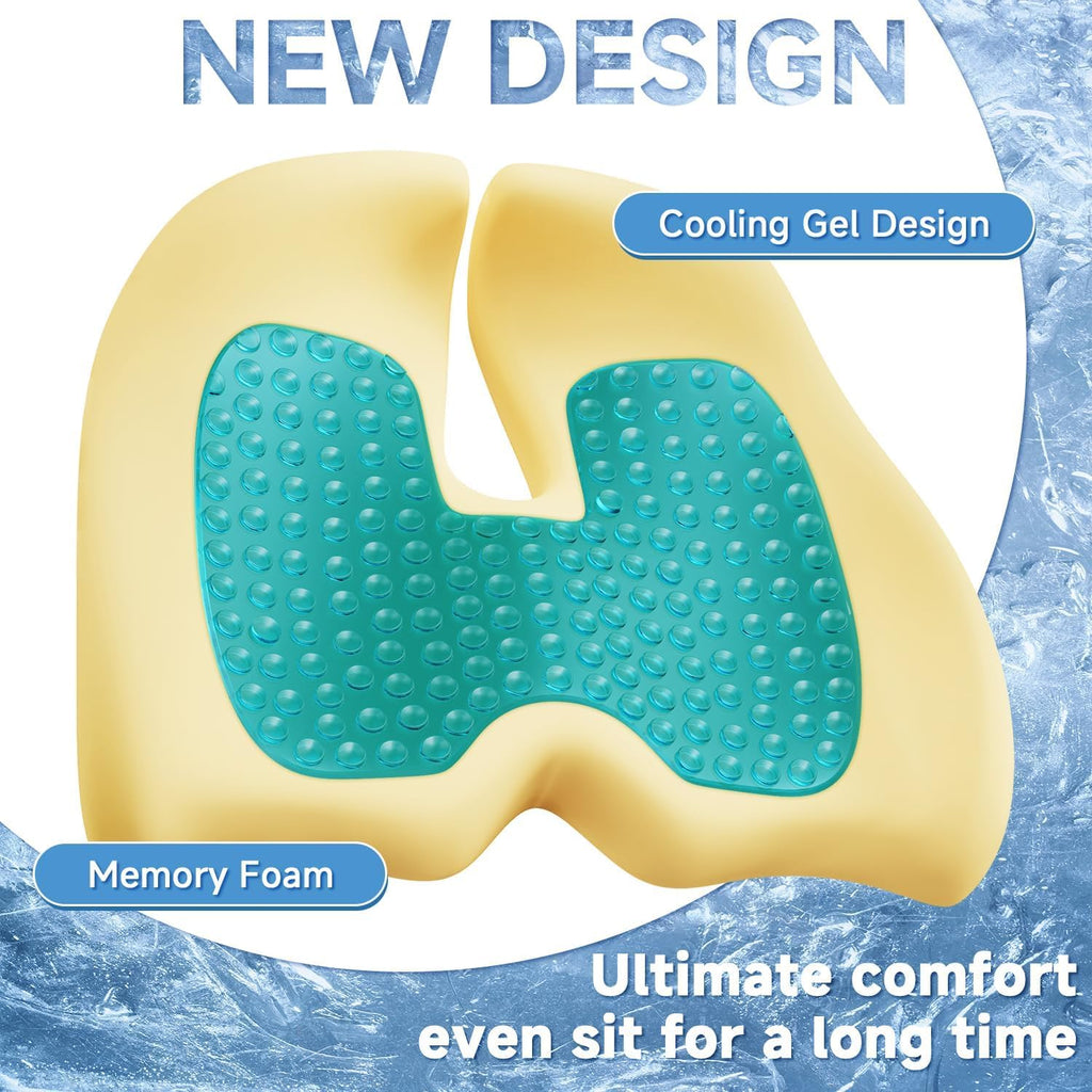 Benazcap X Large Gel Seat Cushion for Office Chair Ergonomic Cushions-Gel & Memory Foam Coccyx Butt Pillow for Sciatica & Back Pain Relief for Long Sitting for Gaming Chair and Car Seat-Black