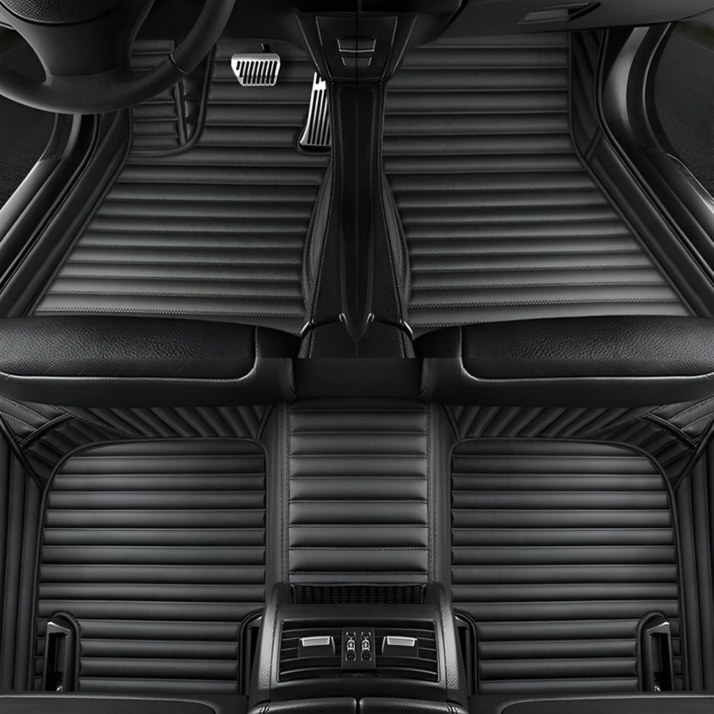 Add Personal Touch to Your Vehicle with IMEISH Customizable Logo Text Car Mats for 99% of vehiclesPads Protection Non-Slip Leather Floor Liners (Black Stripe)
