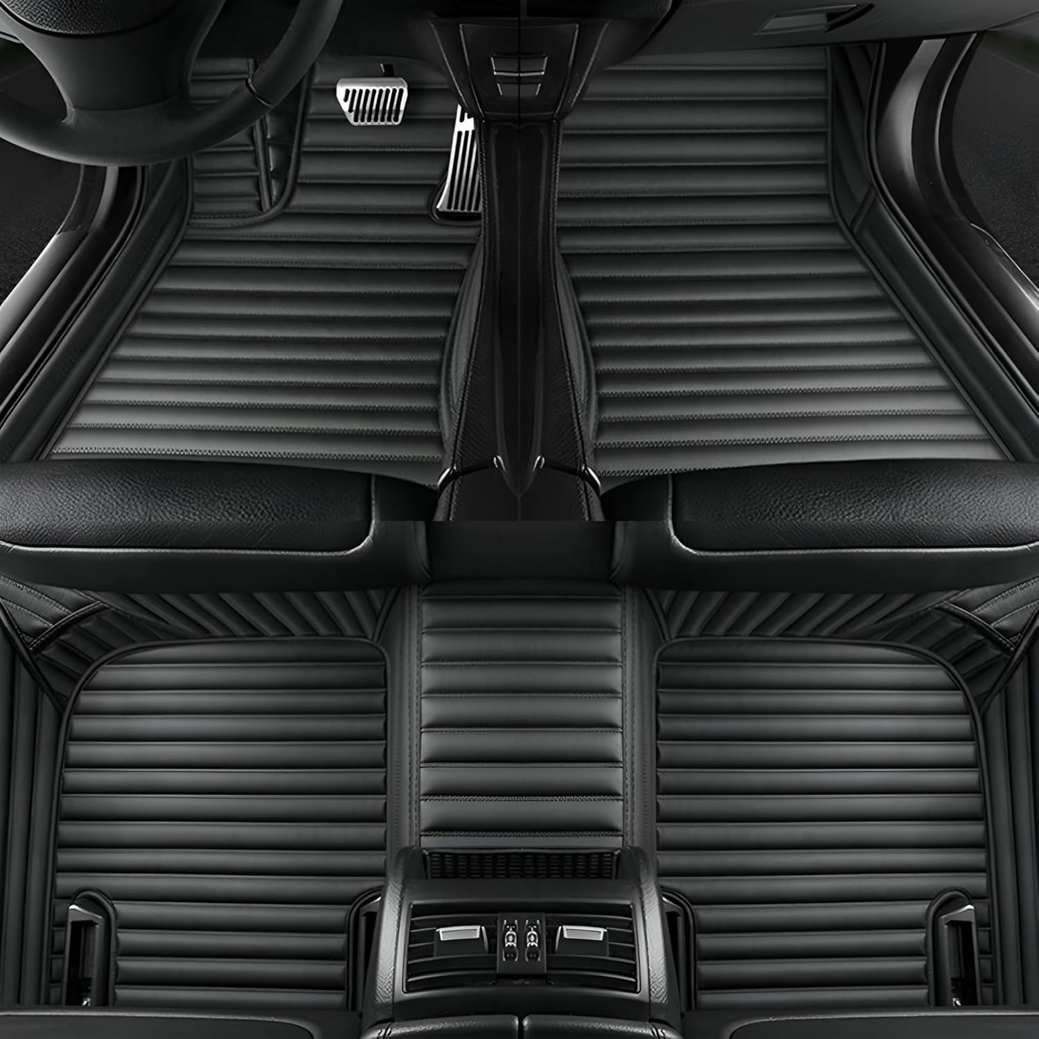 Add Personal Touch to Your Vehicle with IMEISH Customizable Logo Text Car Mats for 99% of vehiclesPads Protection Non-Slip Leather Floor Liners (Black Stripe)