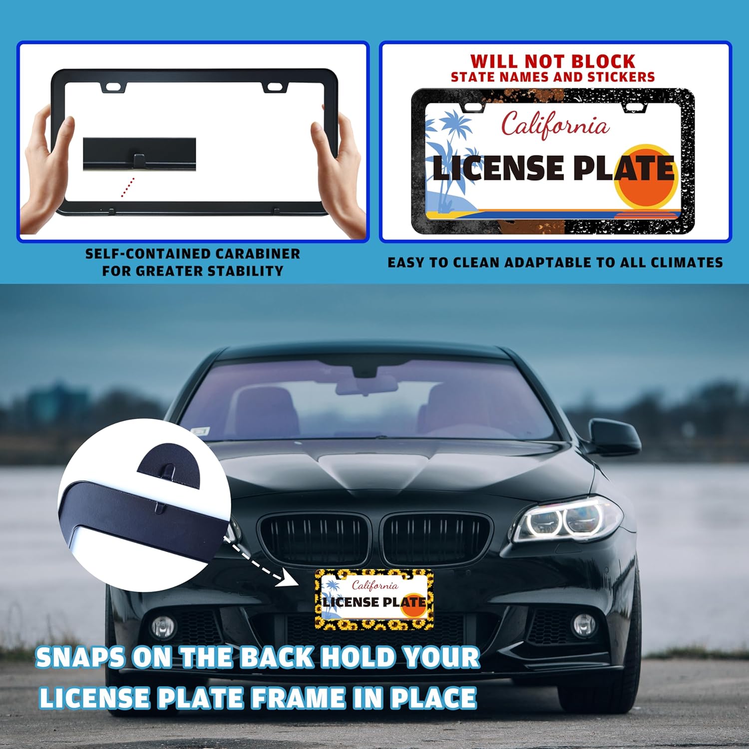 Sunflowers License Plate Frame Yellow Flowers Stainless Steel License Plate Holder for Front or Rear Car Tags Funny for Car Decoration Accessories with Screws 6.3 X 12.2 in for Women Men