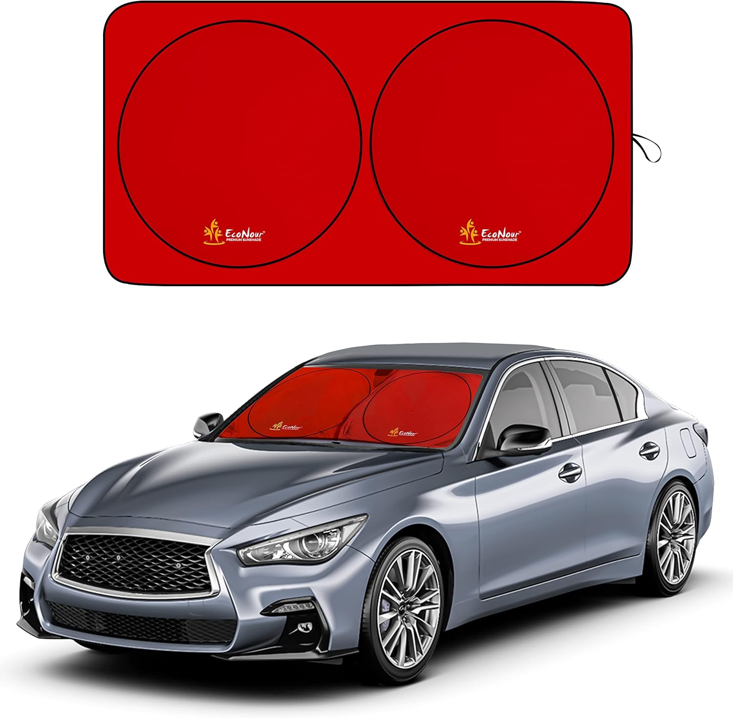 EcoNour Windshield Sun Shade Premium | Sunshade Protects Car Interior | Car Sun Shade Windshield Blocks UV Ray & car Accessories | Universal Fits Small Sedans | Mini SUV & Hatchbacks | Medium (64x32)