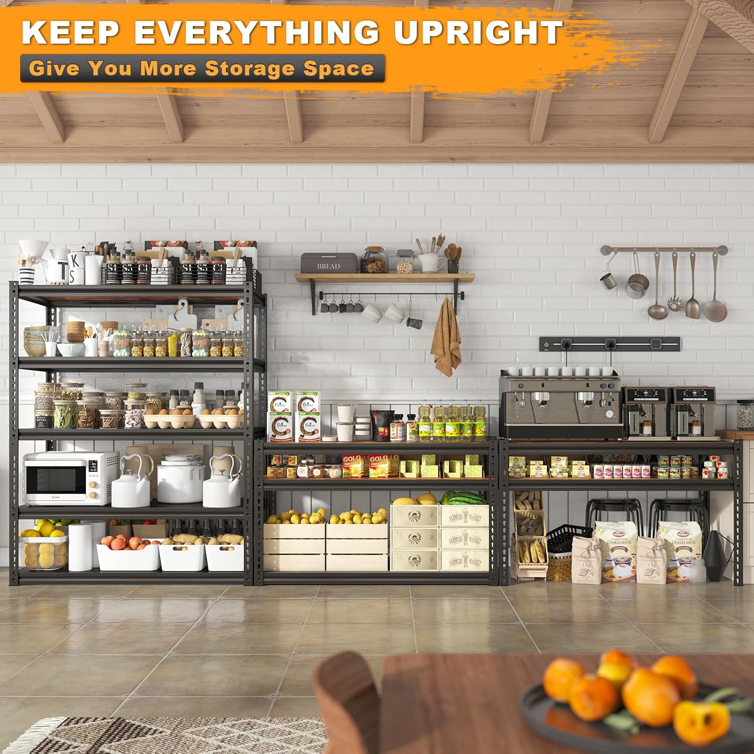 REIBII Garage Shelving 2500LBS Storage Shelves Adjustable Metal Shelving Heavy Duty Shelving 65.7" H Metal Shelves for Pantry Kitchen 15.35" D x 33.85" W x 65.74" H Black