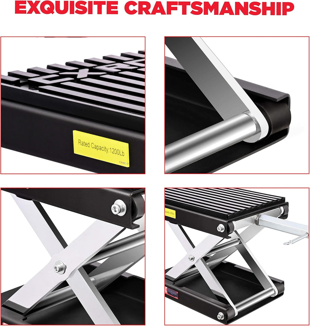 CXRCY 1200 LBS Motorcycle Lift Scissor Jack Black Upgraded Dirt Bike ATV Motorcycle Hoist Stand with Ratchet Wrench,Crank Handle,Thickened Rubber Pad,Wide Deck