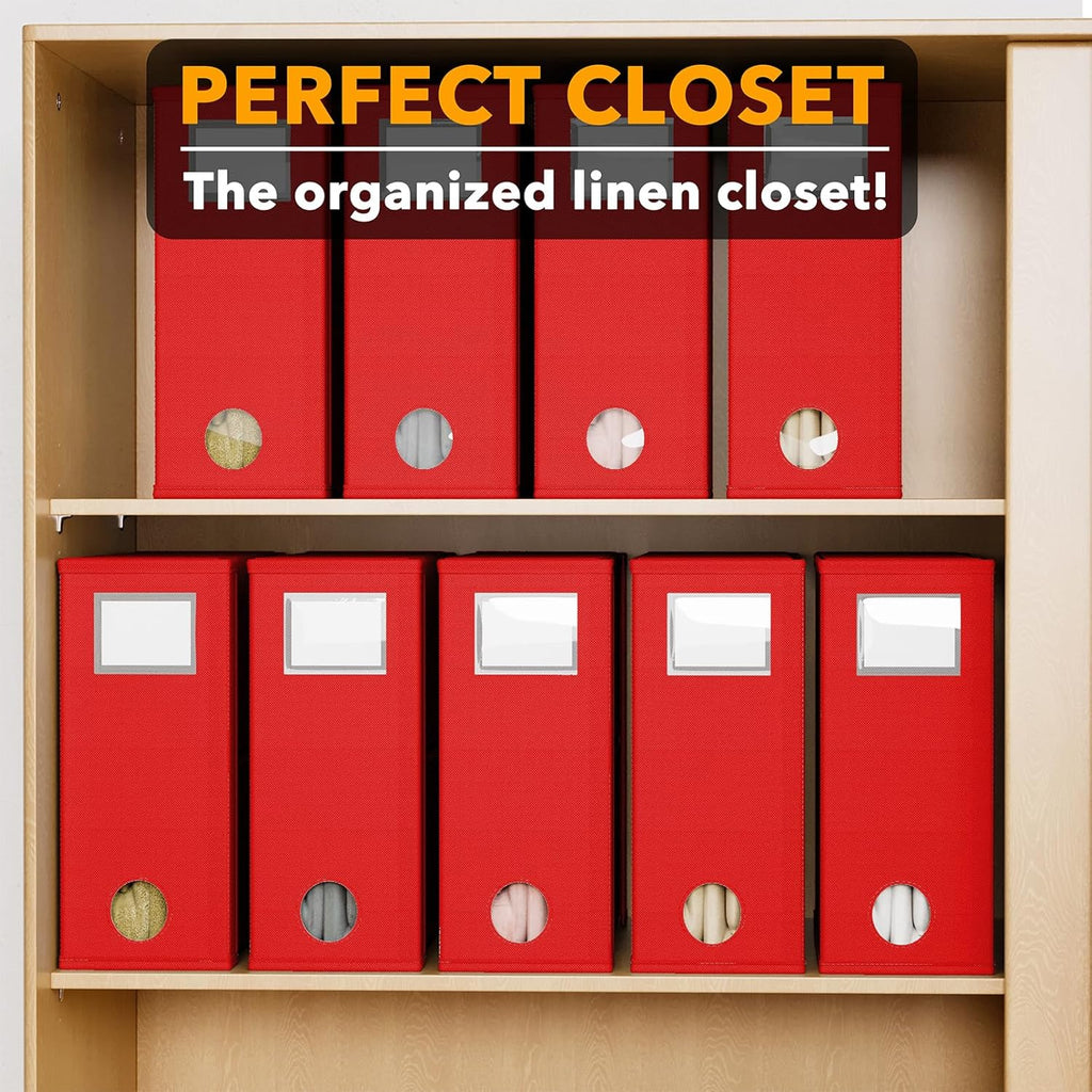 SpaceAid 9 Pack Bed Sheet Organizers and Storage, Foldable Sheet Organizer with Window for Linen Closet, Set Folder Keeper for Queen & King Size Bedding Storage (Red)