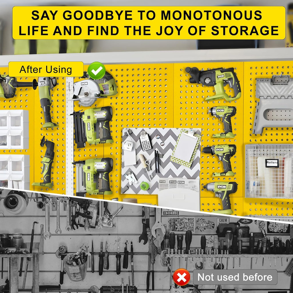 Metal Peg Board Panels for Workbench, Shop, Shed Modular Peg Board Organizer Board Kit, pegboard Wall Organizer(4 Pack, Yellow)