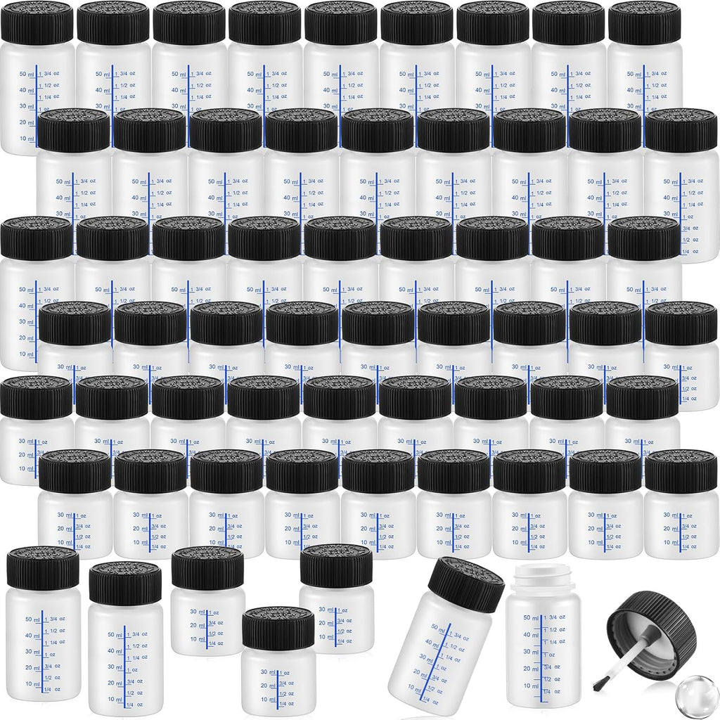 Maxcheck 120 Pcs Touch up Paint Bottles with Applicator Brush and Lids 2 oz and 1 oz Liquid Capacity Plastic Leftover Touch up Paint Container with Mixing Ball for Fixing Wall Stone Chip Car Surface