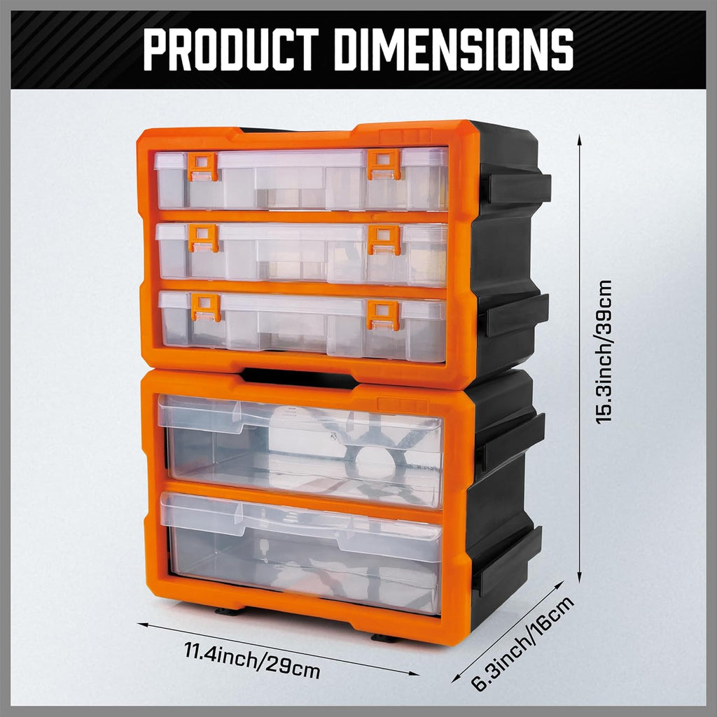 HORUSDY 38-Drawer Durable Screw Organizer, Small Parts Organizer for Hardware, Tools, Screws, Heavy-Duty Wall Cabinet Storage of Beads, Crafts (3 Large Drawers with Dividers for 36 Compartments)