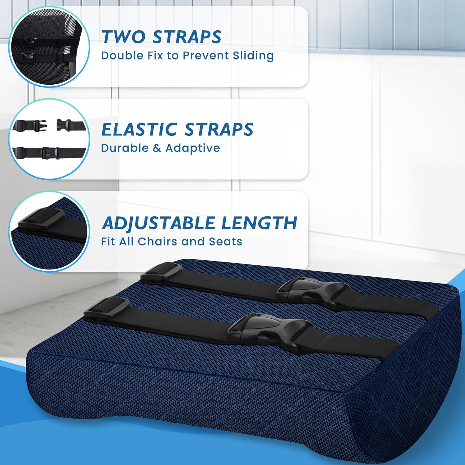 Lumbar Support Pillow for Office Chair Back Support Lumbar Pillow for Car, Gaming, Office Chair - Improve Sitting Posture & Back Pain Relief, Memory Foam, Adjustable Straps, Blue