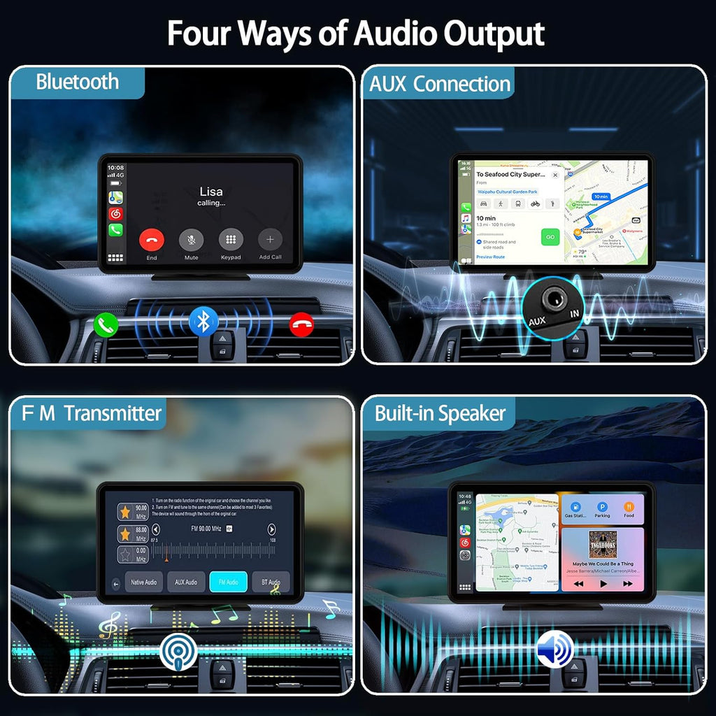 for Apple Carplay Wireless Portable 7" Touchscreen Car Stereo Voice Control with Apple Car Play & Android Auto Car Audio Backup Camera Bluetooth GPS Navigation/Mirror Link Fits All Cars