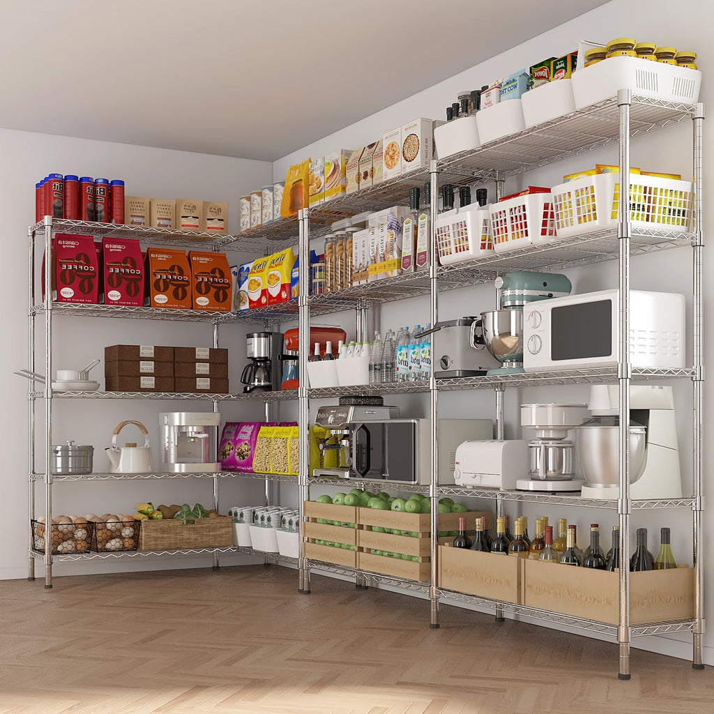 VINGLI 5 Tier Storage Shelves 1430LBS Heavy Duty Metal Shelving, Upgraded 58" W Garage Shelving Unit, Adjustable Wire Shelf for Storage Rack Commercial Pantry Shelf Organizer, 58" W × 13.8" D × 71" H