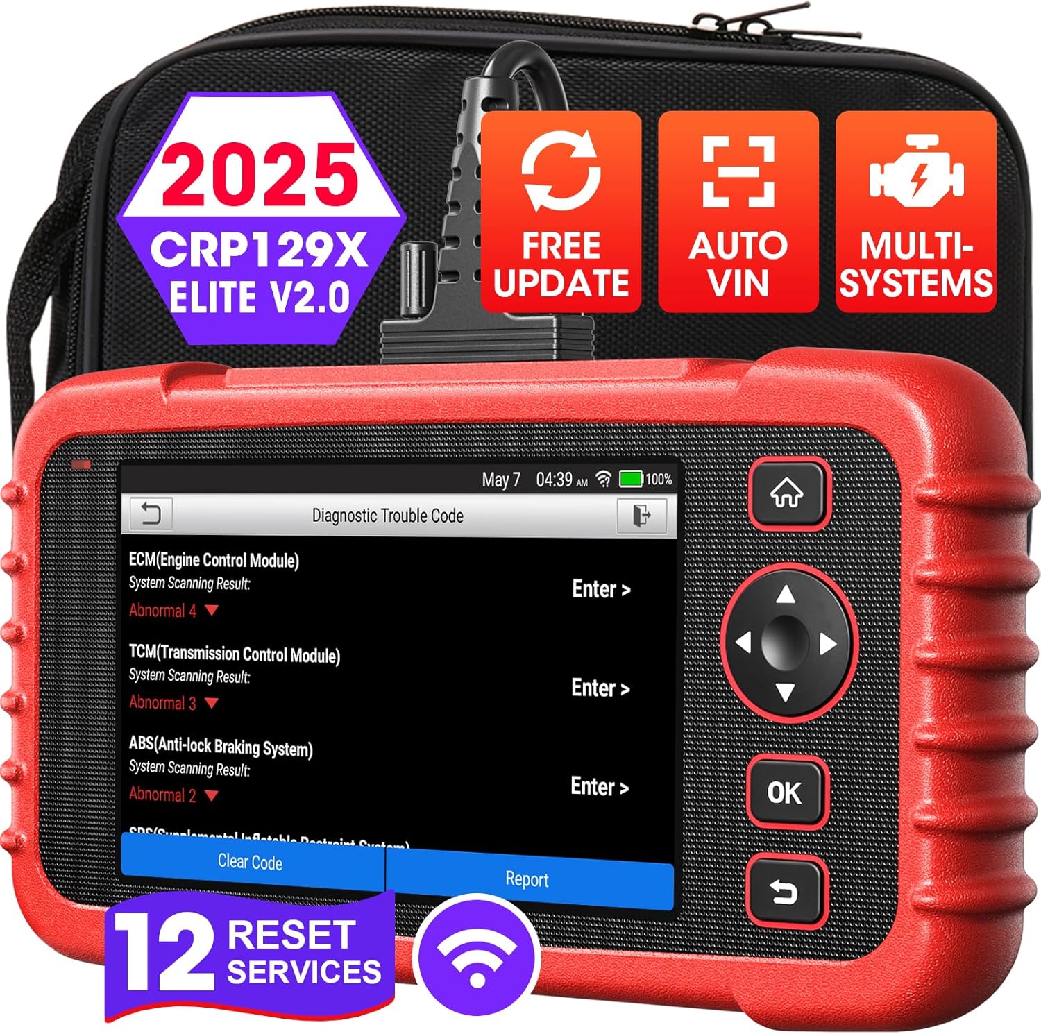 OBD2 Scanner LAUNCH CRP129X V2.0 Elite Scan Tool, Upgrade of CRP123X, 12 Reset Services, ABS/SRS/Transmission/ Check Engine Car Code Reader, Lifetime Free Update, FCA AutoAuth & Auto VIN, Battery Test