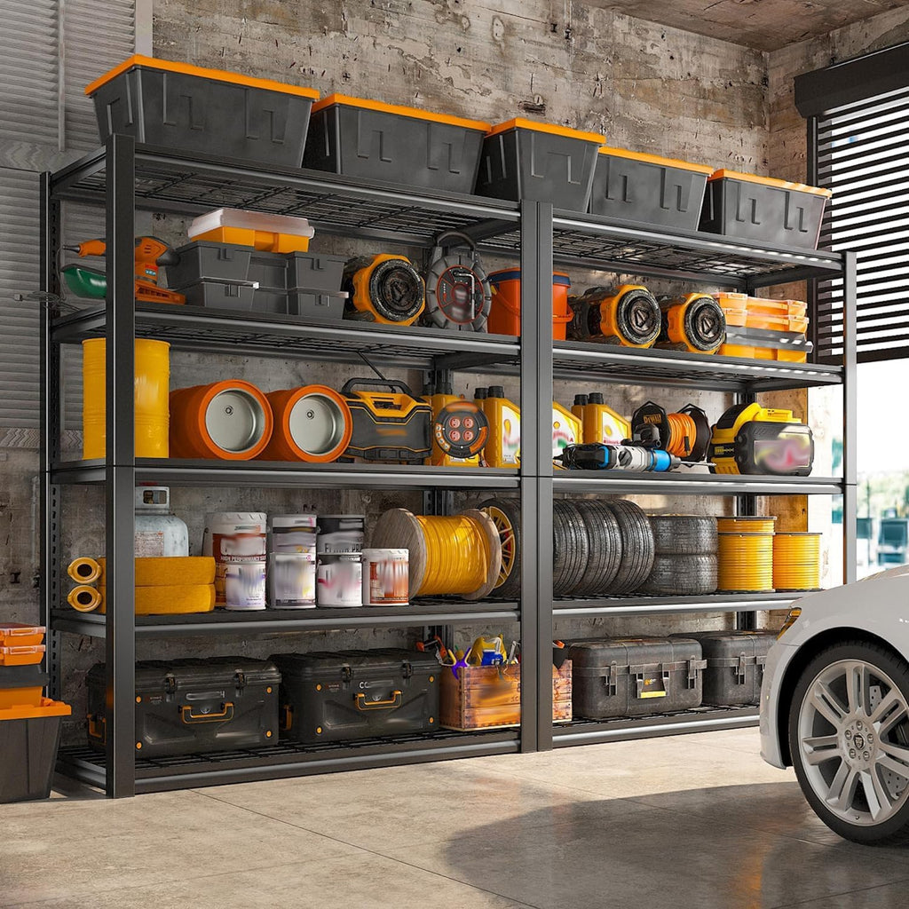 REIBII 48" W Garage Shelving Heavy Duty Load 2500LBS, 5 Tier Storage Shelves, Adjustable Metal Shelves for Warehouse, Pantry, Basement, 48" W X 72" H X18 D, 2PC