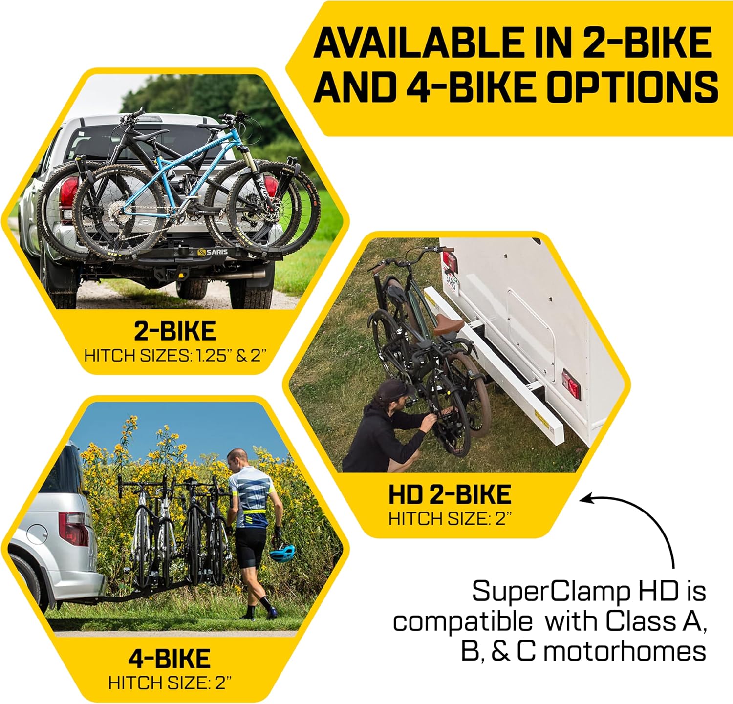 Saris SuperClamp G3 2-Bike HD Hitch Rack – Lightweight Platform Bike Carrier for Car, SUV, Truck – Tilting Design, Secure Wheel Clamping, Fits Road, Mountain, E-Bikes – 2" Hitch Receiver