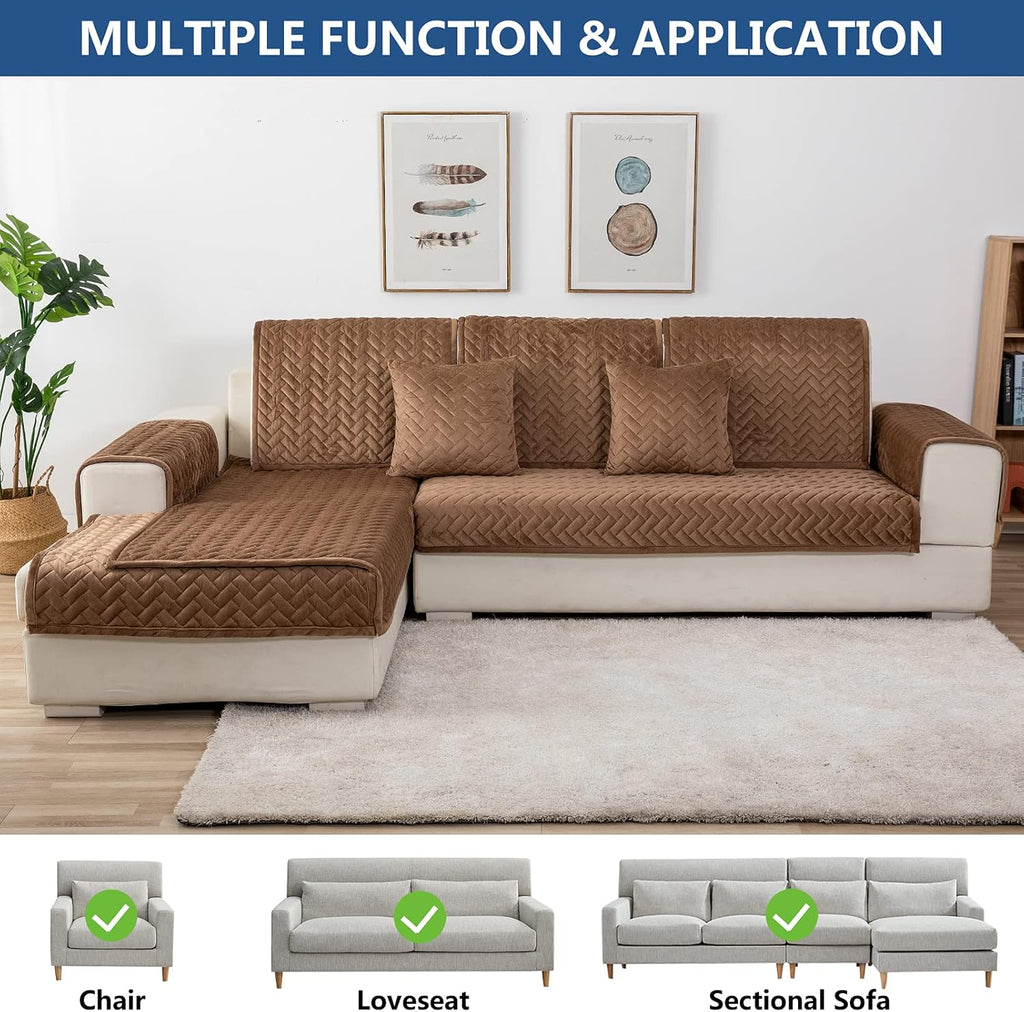 Eismodra Couch Cover,Sectional Couch Covers,Sofa Covers for 3 Cushion Couch,Anti-Slip Sofa Slipcovers for Dogs Cats Kids Loveseat Recliner L Shaped Armrest Backrest,Brown 43''x70''(Only 1 Piece)